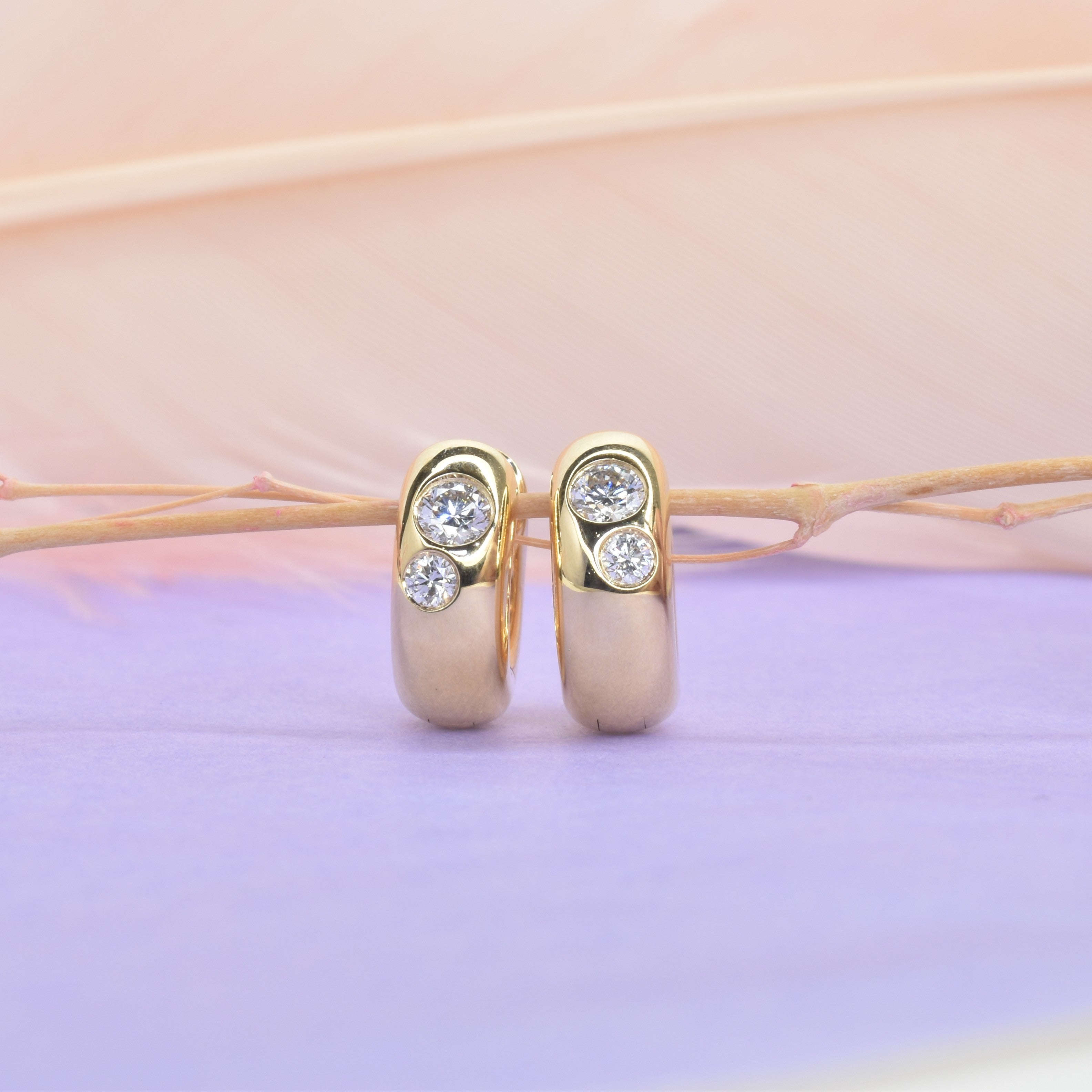 5mm Wide Yellow Gold and Diamond Huggies