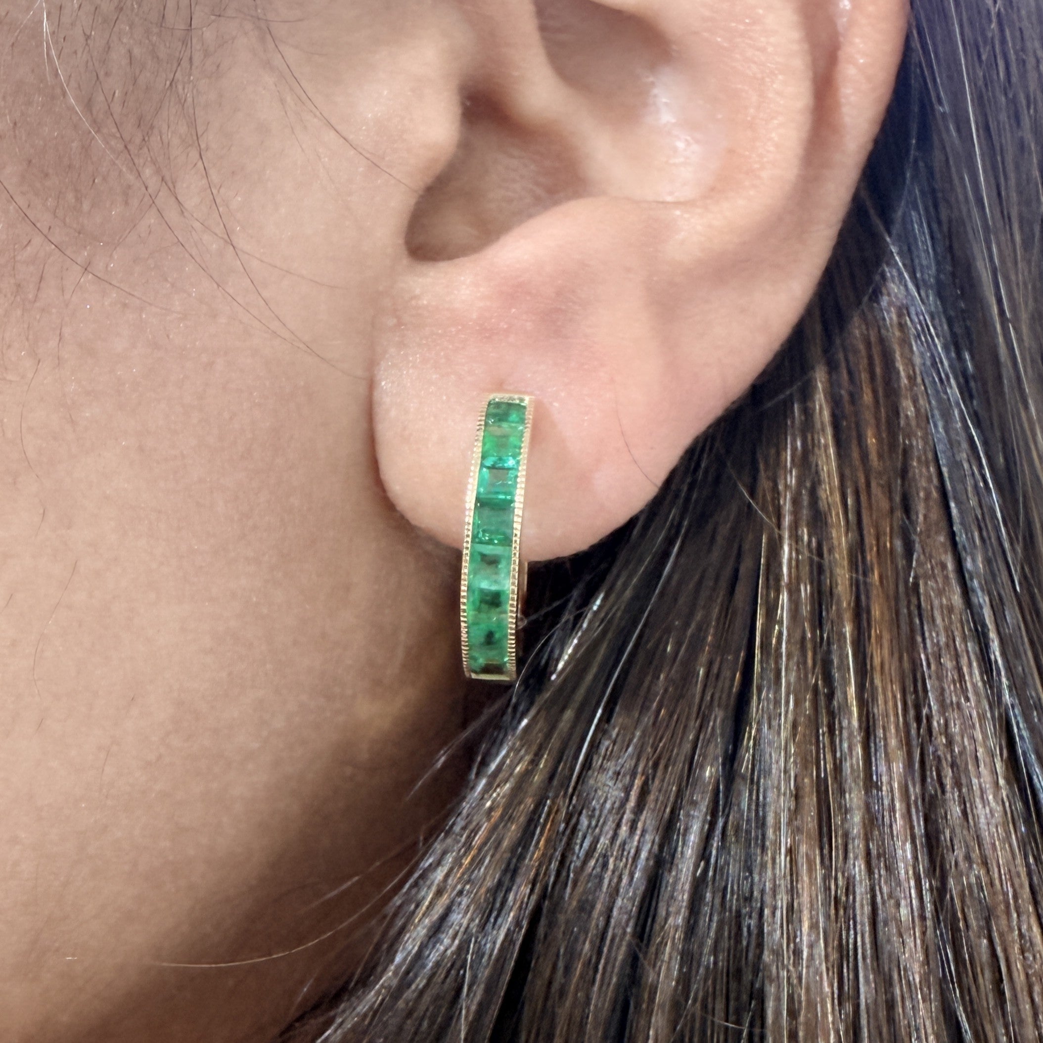 Emerald hoop earrings
