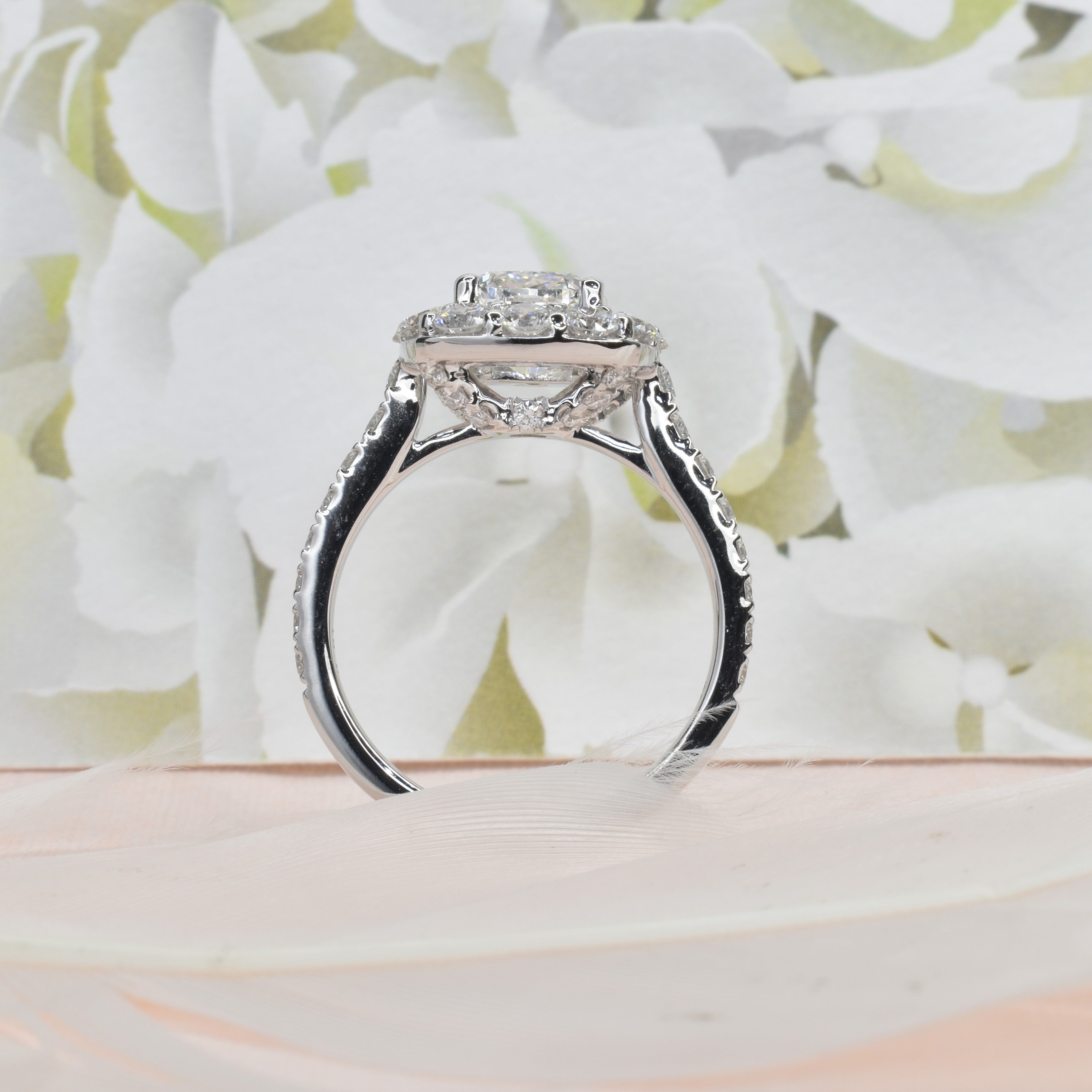 Square Cushion Cut Diamond Ring with Halo