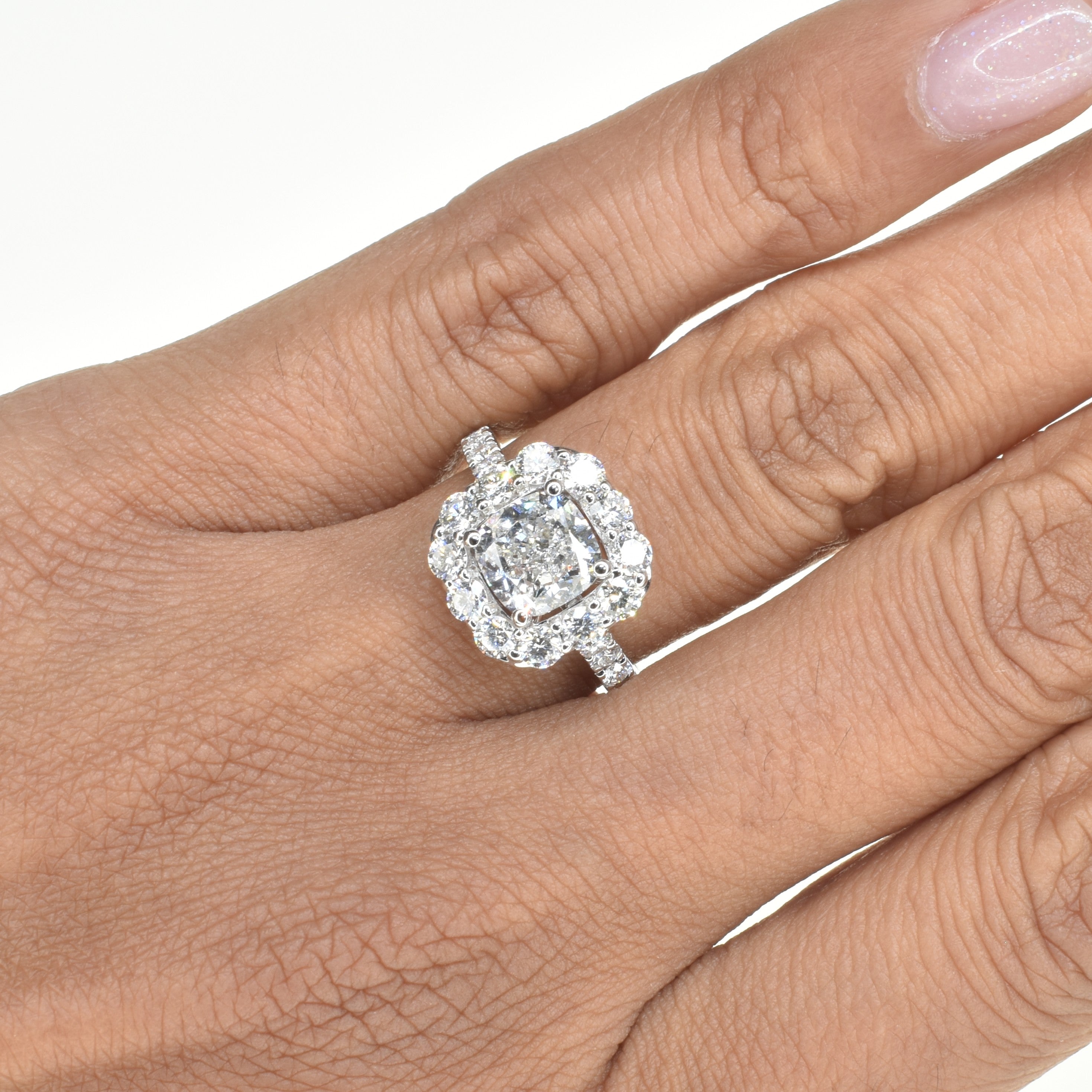 Square Cushion Cut Diamond Ring with Halo