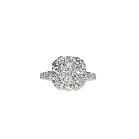Square Cushion Cut Diamond Ring with Halo