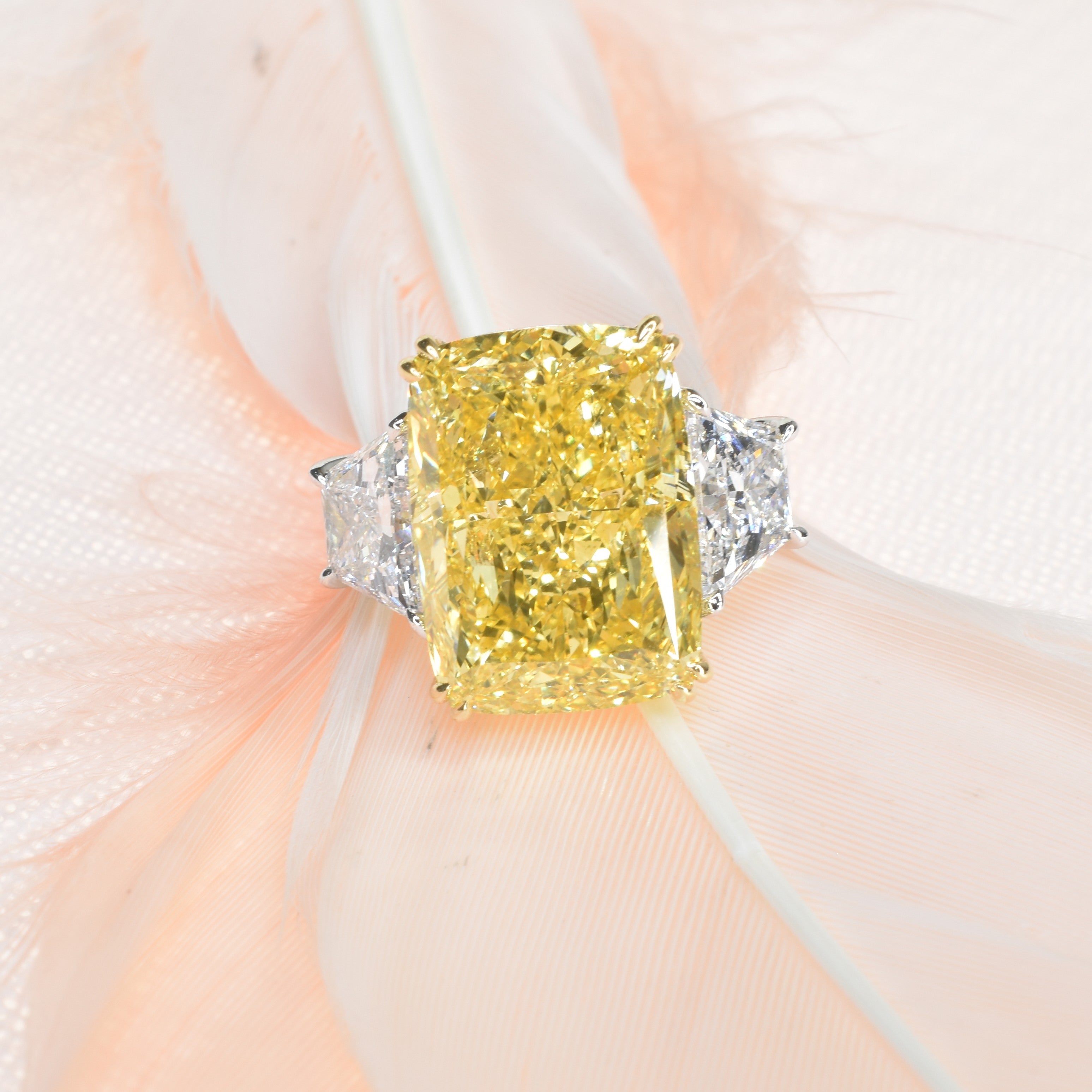 Lab Grown Yellow Cushion Diamond Trilogy