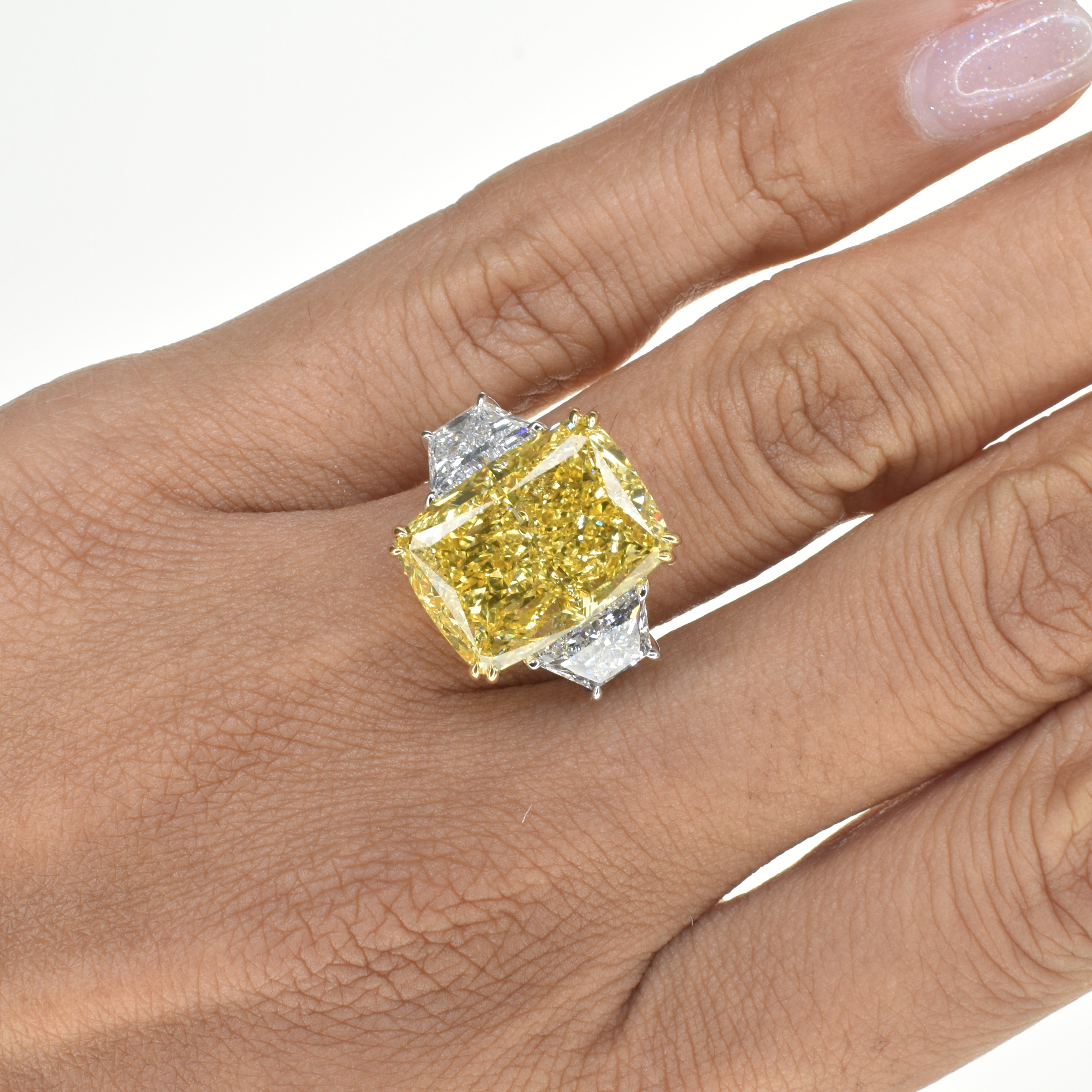Lab Grown Yellow Cushion Diamond Trilogy