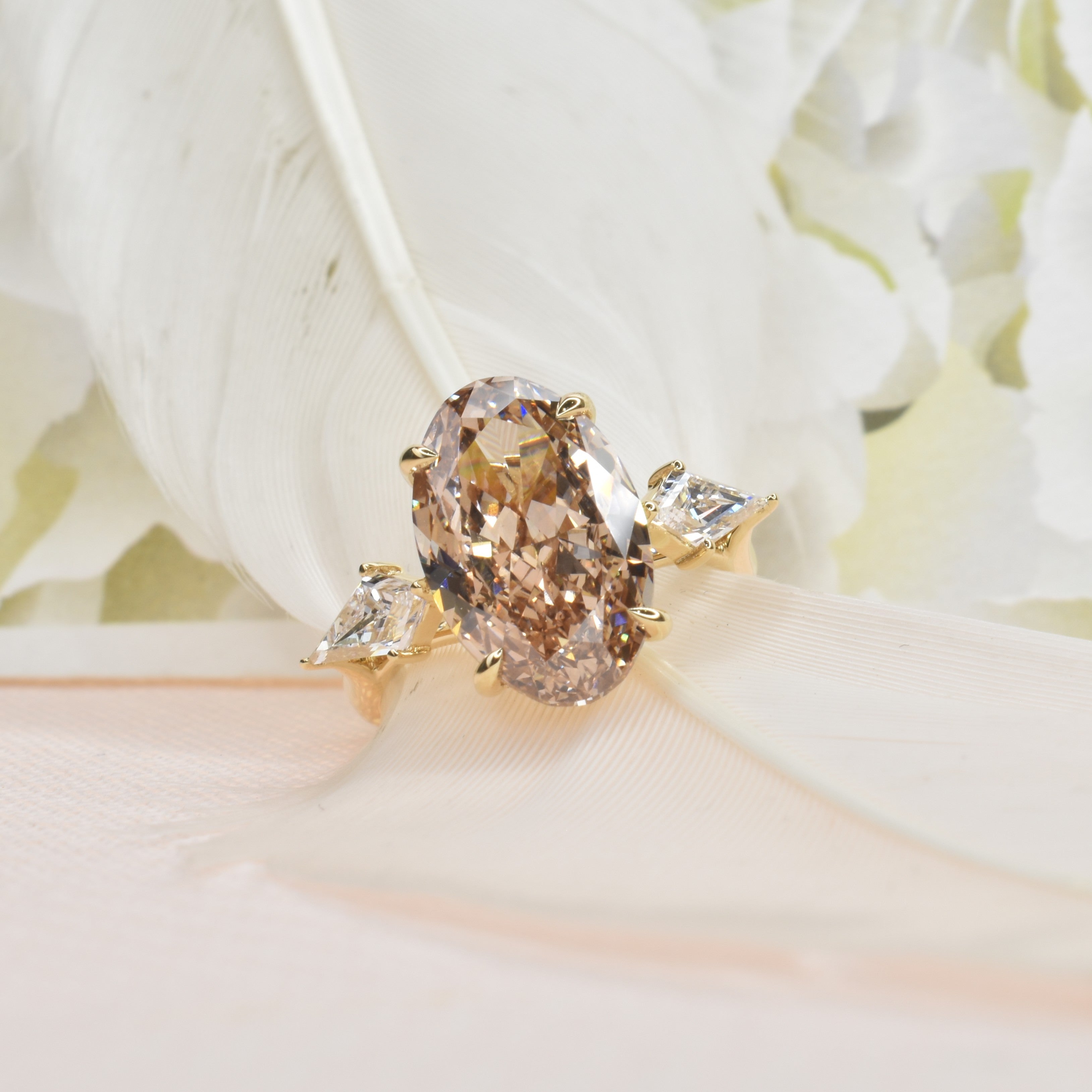 6ct Lab Grown Oval Brown Diamond with Kite Shapes