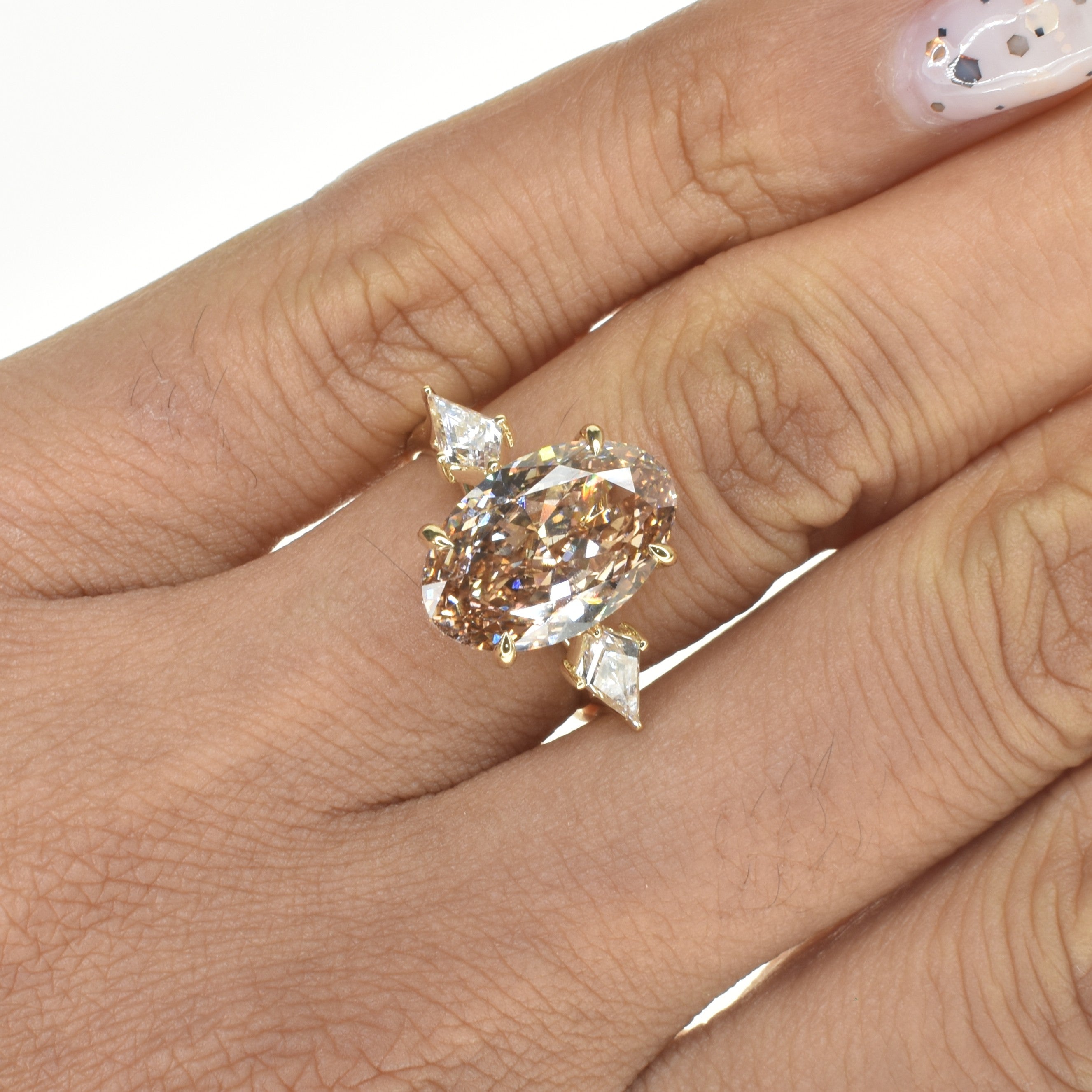 6ct Lab Grown Oval Brown Diamond with Kite Shapes