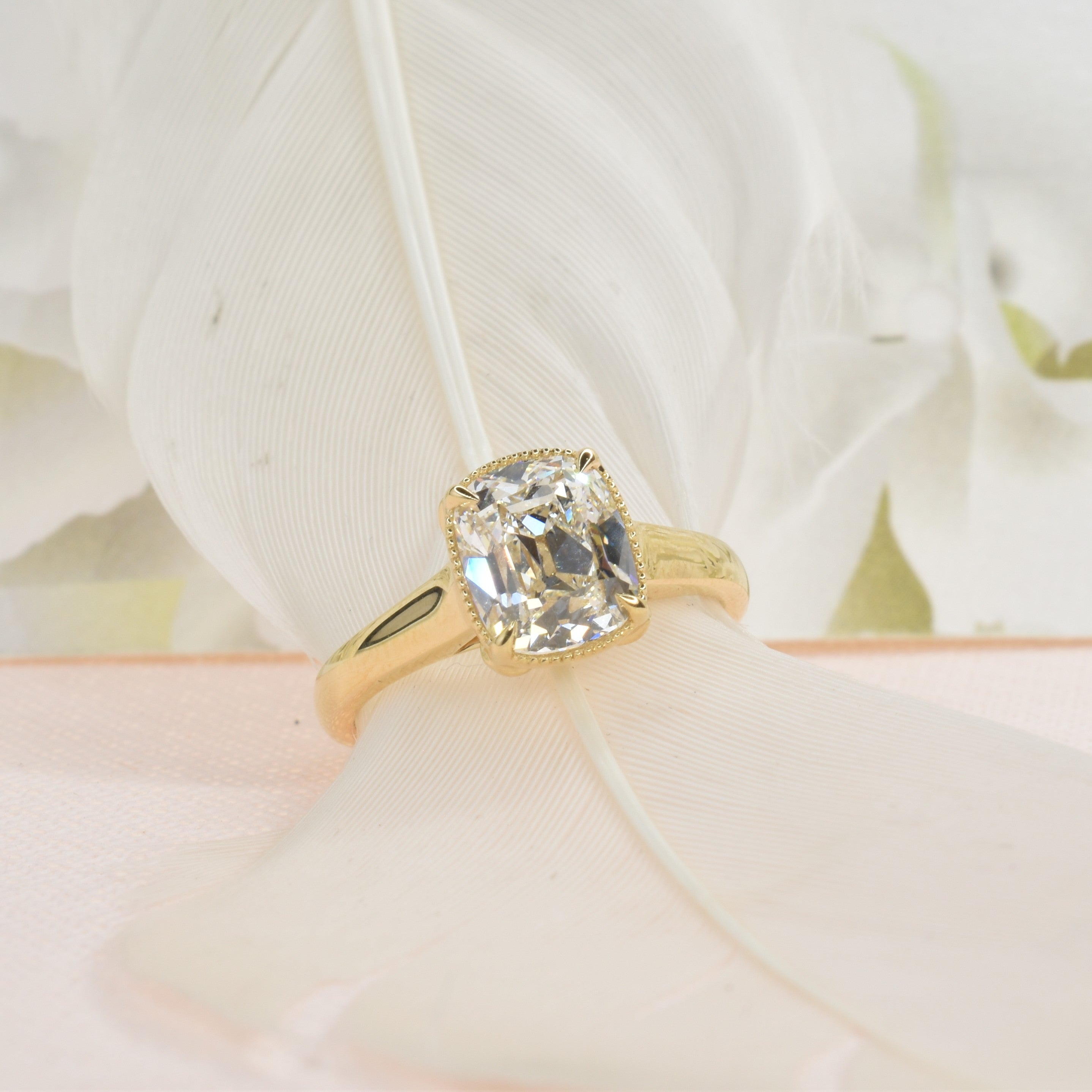Natural Old Mine Cushion Cut Ring with Bezel