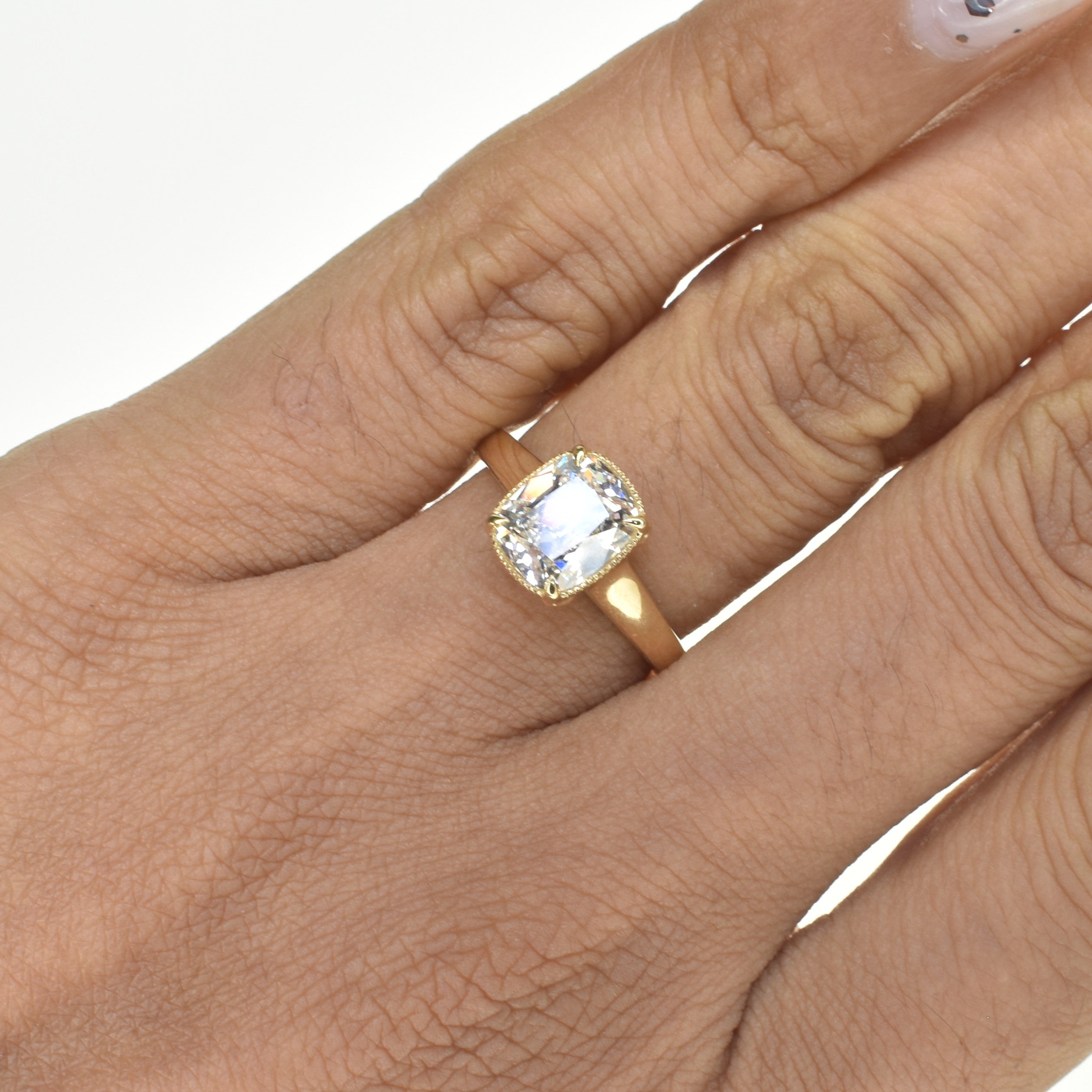 Natural Old Mine Cushion Cut Ring with Bezel