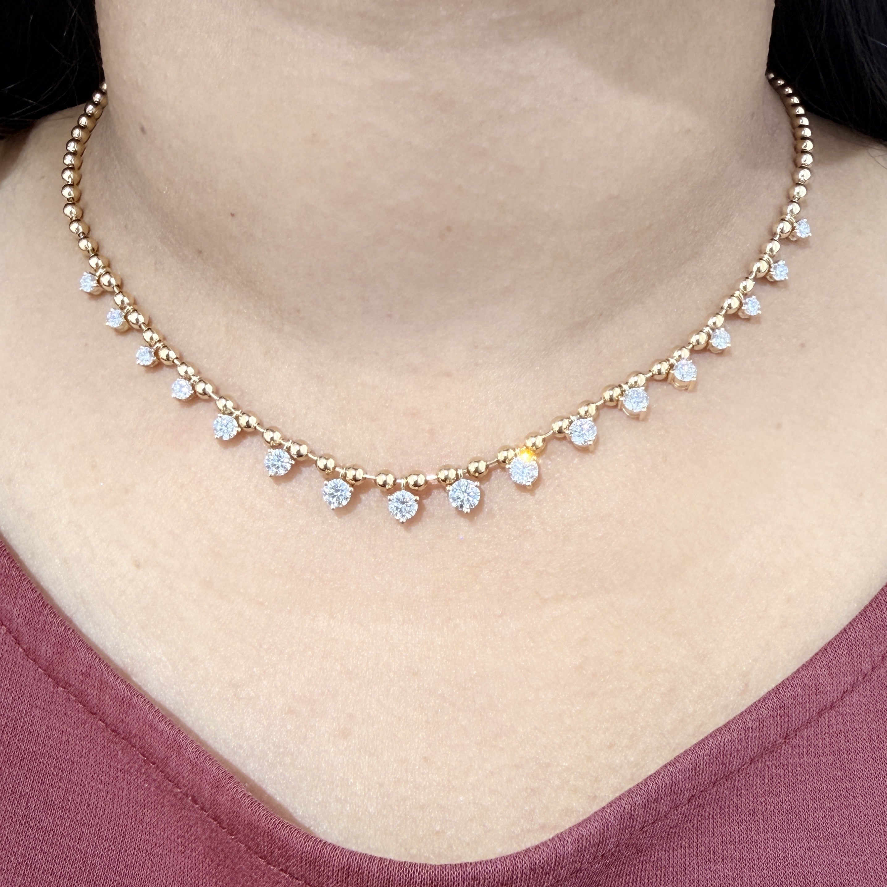 Lab Grown Diamond Drop Beaded Necklace