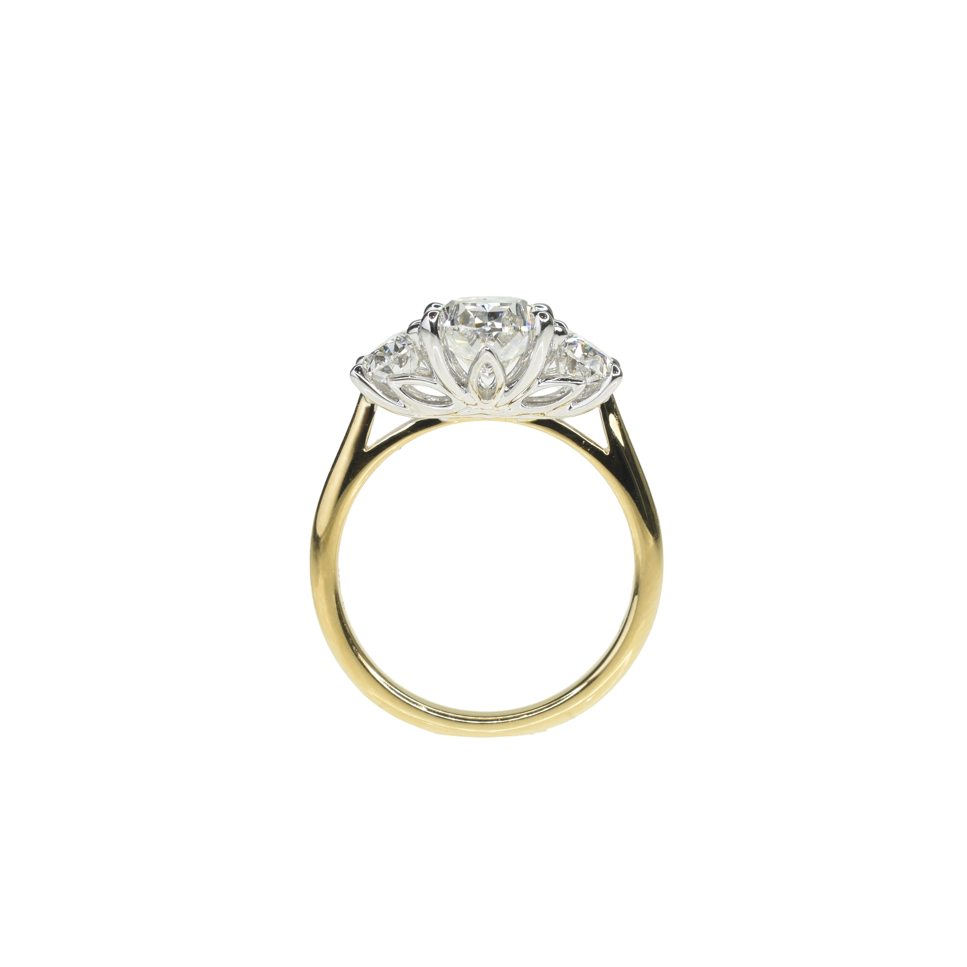 1.70ct Oval Trilogy Ring with Floral Basket