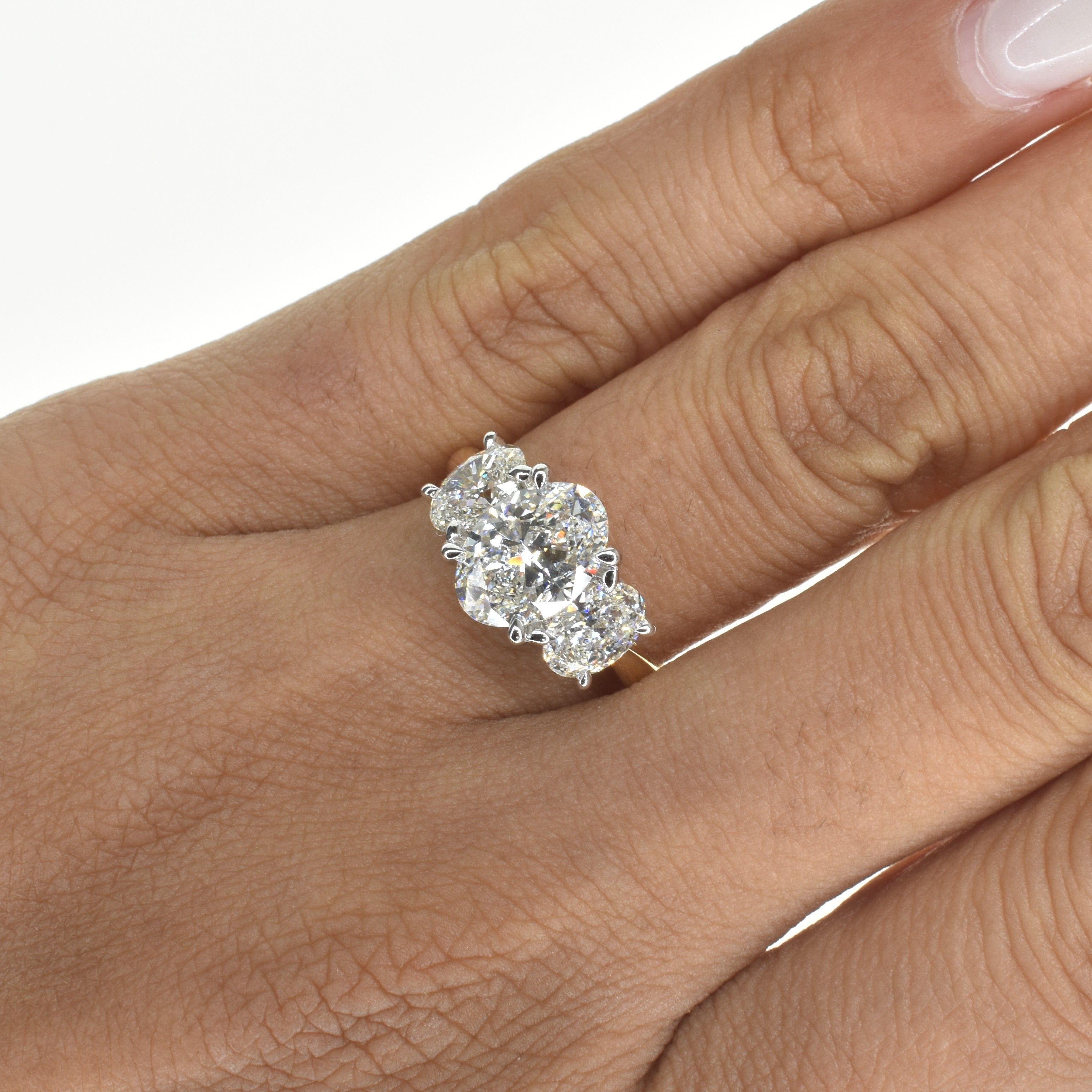 1.70ct Oval Trilogy Ring with Floral Basket