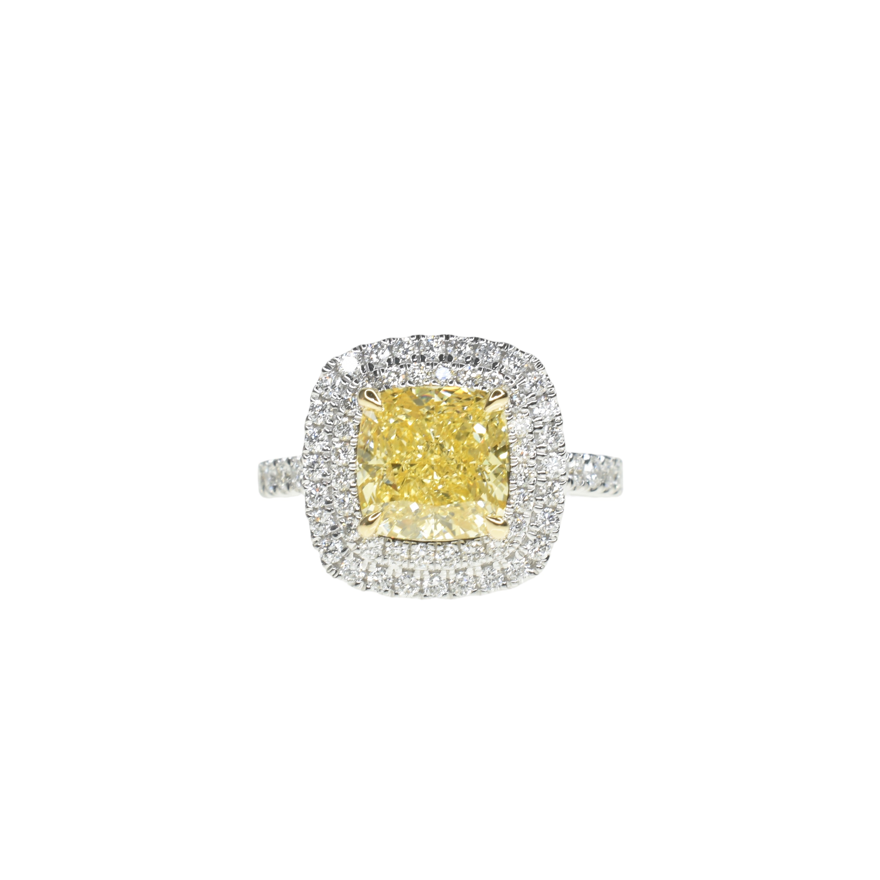 2ct Lab Grown Yellow Cushion Diamond Ring with Double Halo
