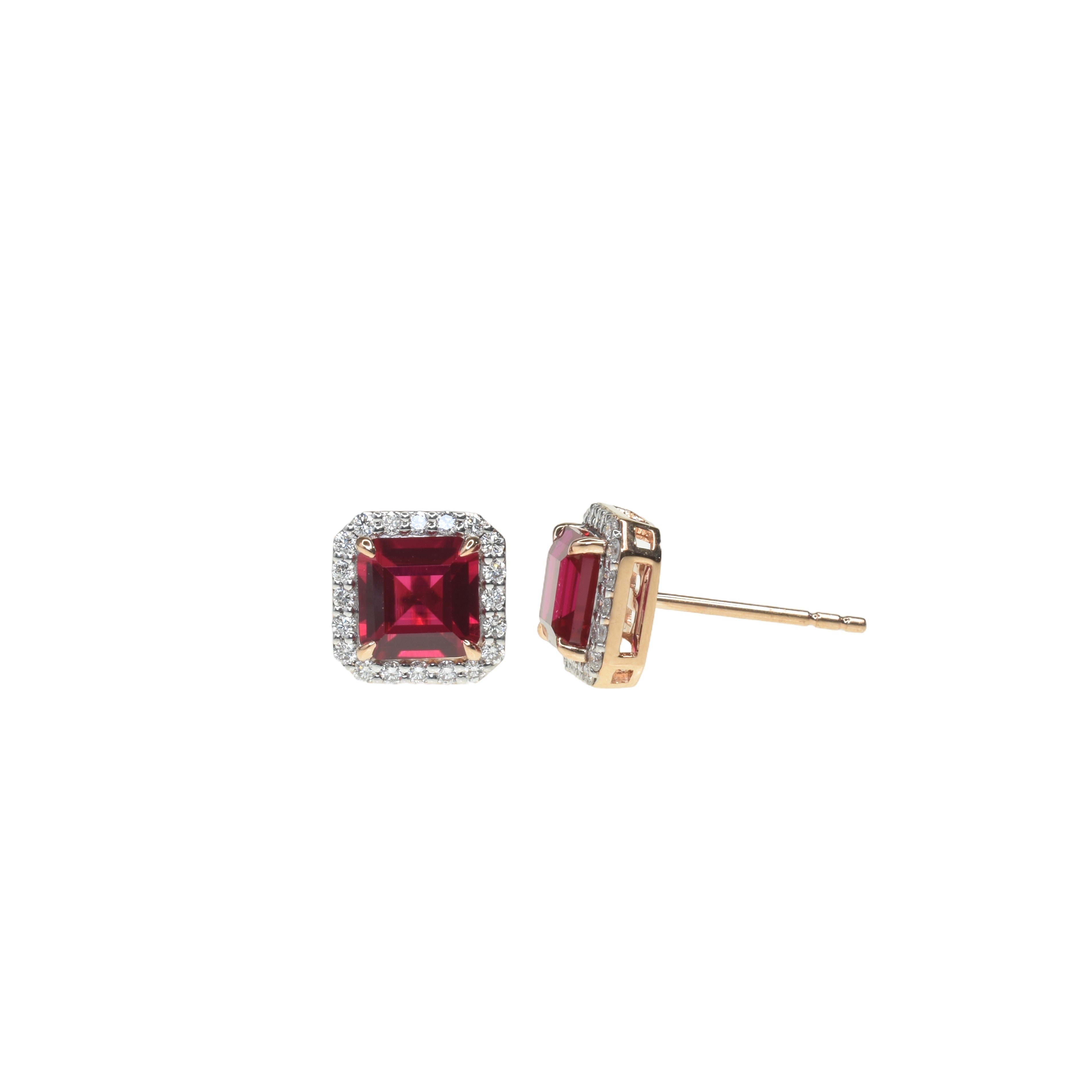 Lab Grown Ruby Earrings with Halo diamond Setting