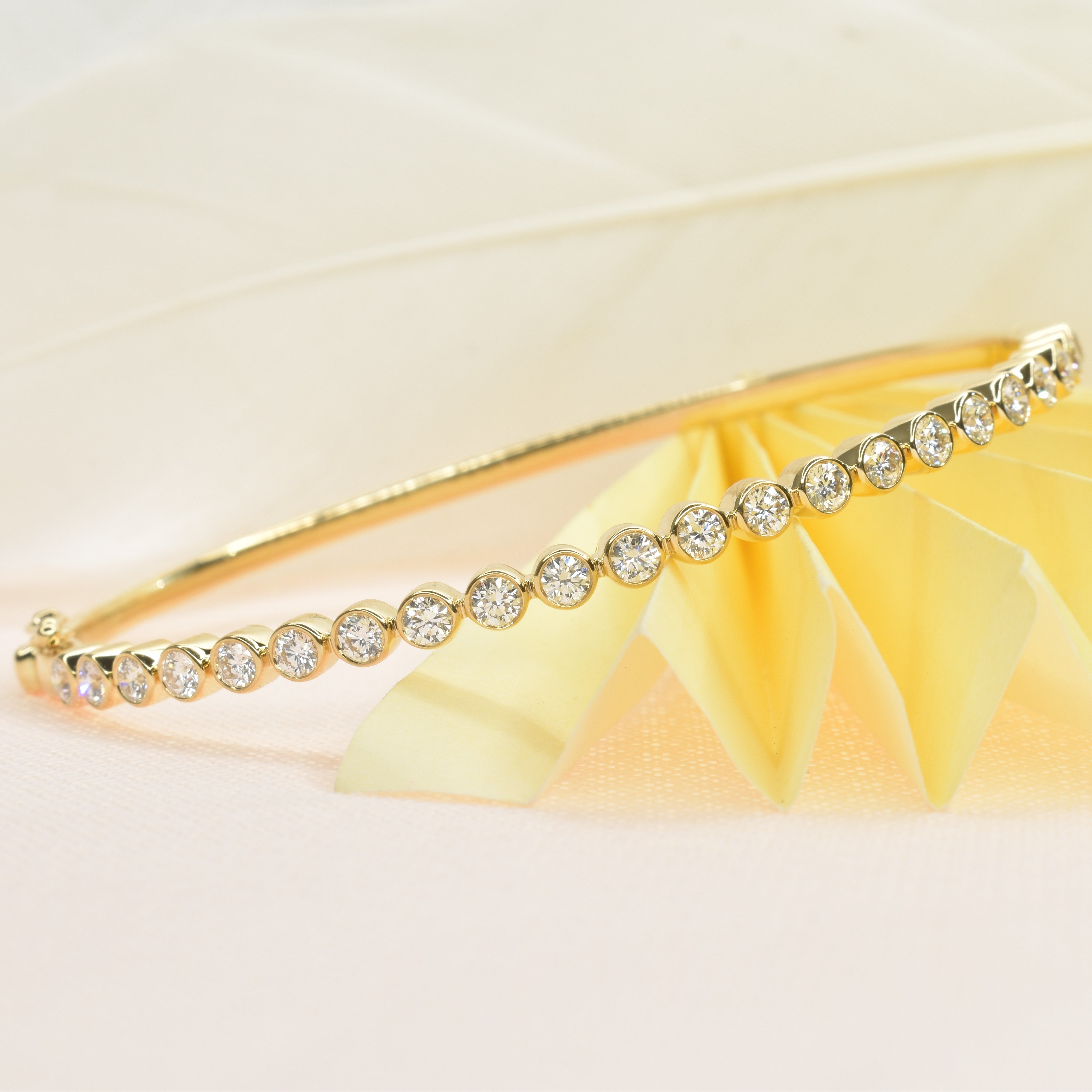 Bezel Set Gold Bangle with Diamonds