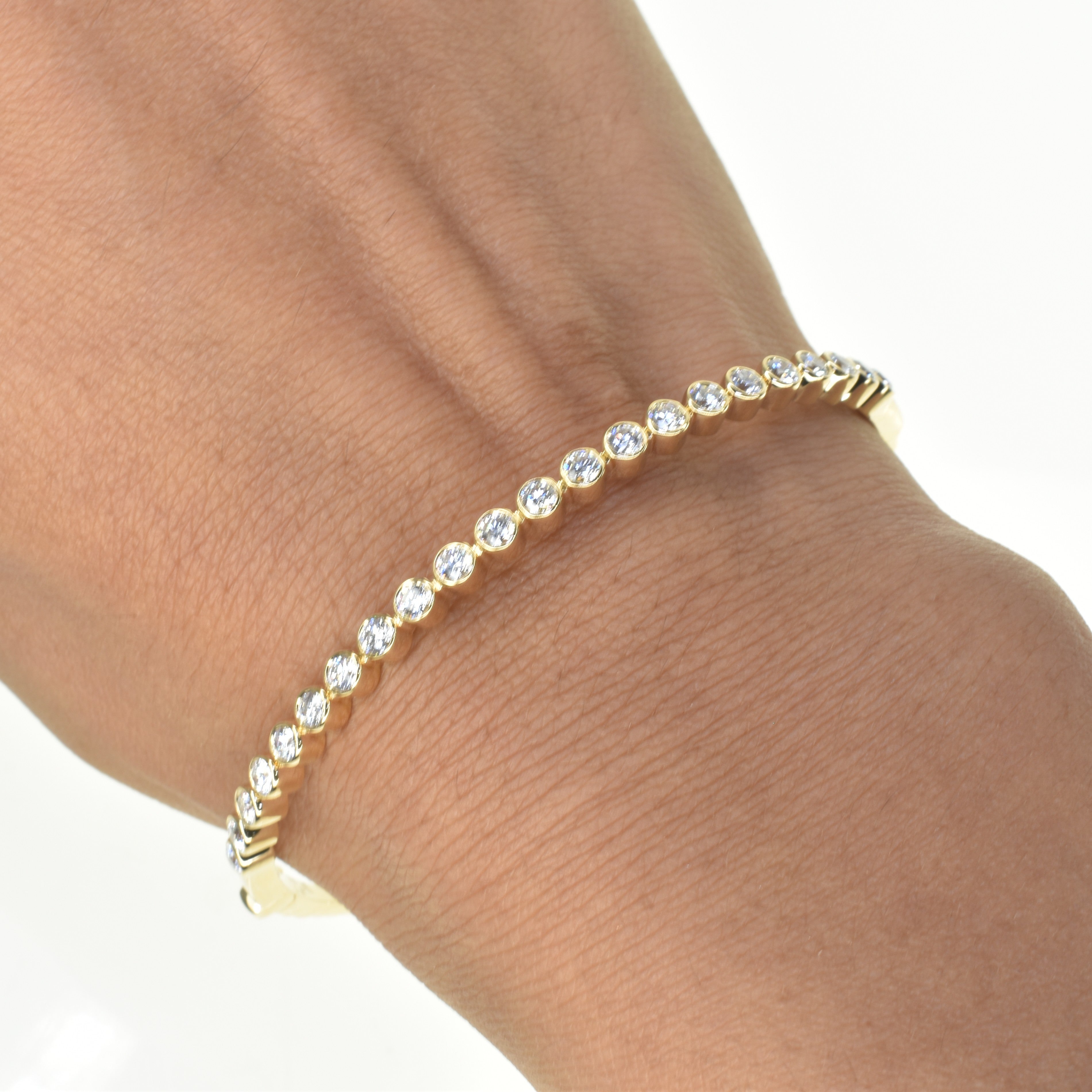 Bezel Set Gold Bangle with Diamonds