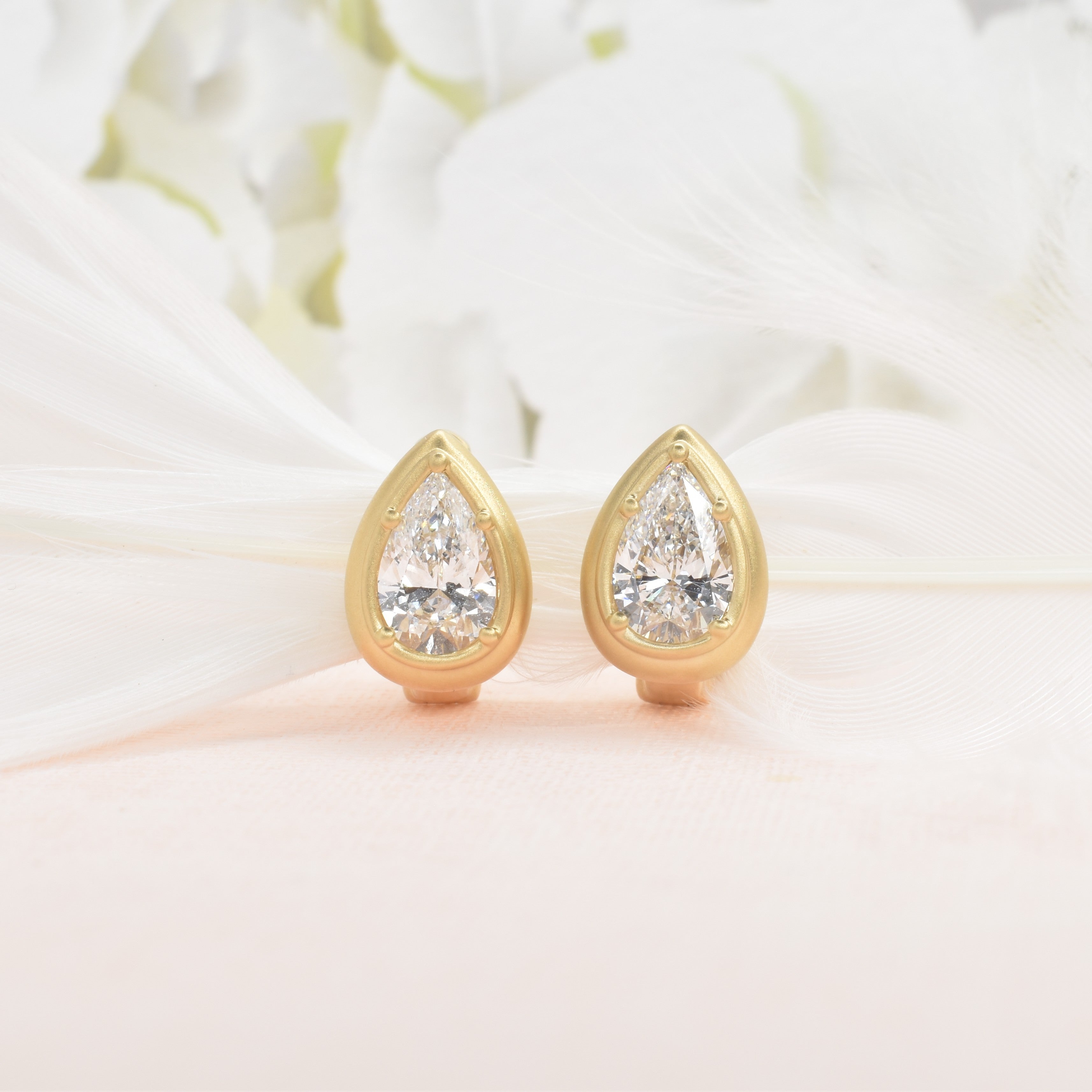Lab Grown Pear Diamond Earrings with Thick Bezel