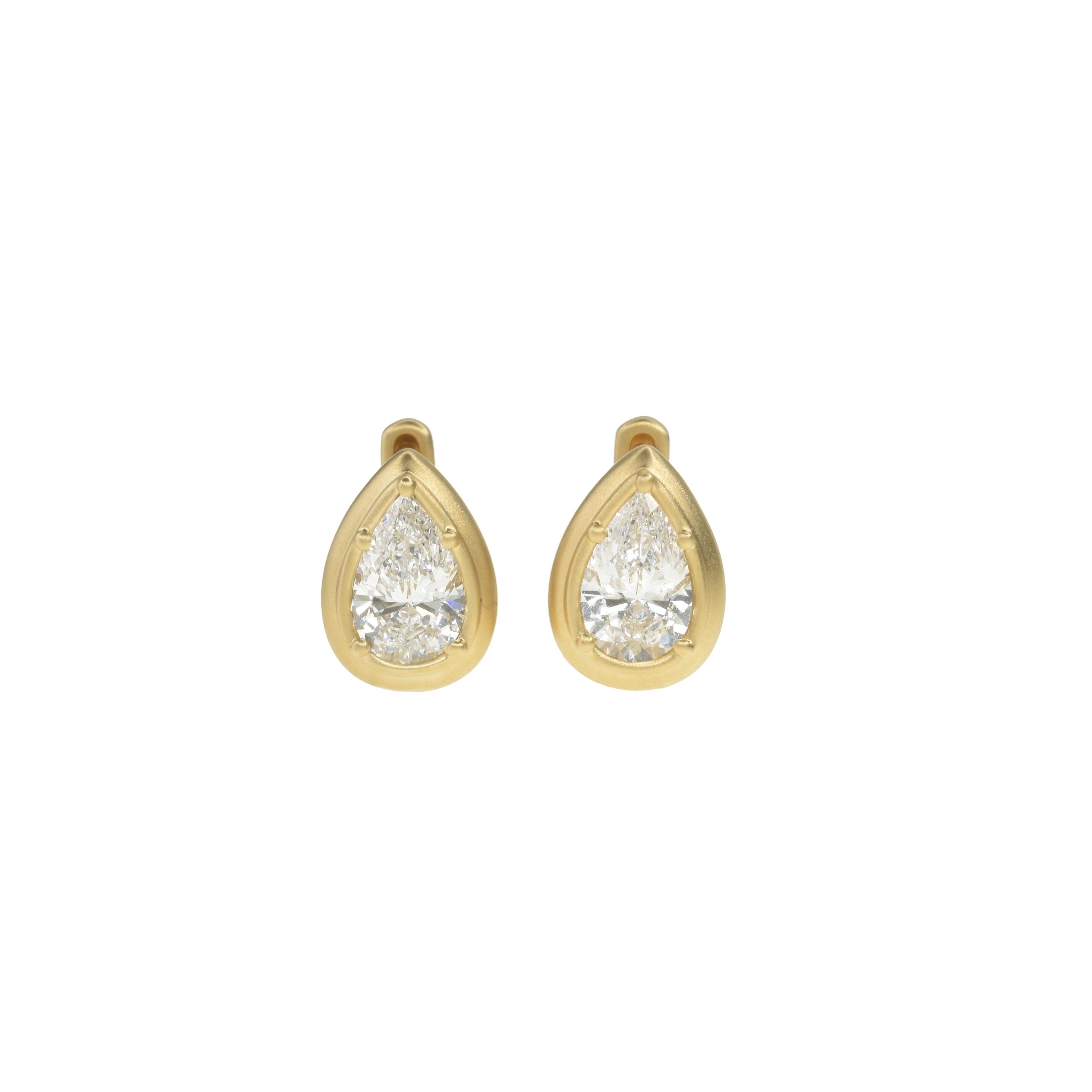 Lab Grown Pear Diamond Earrings with Thick Bezel