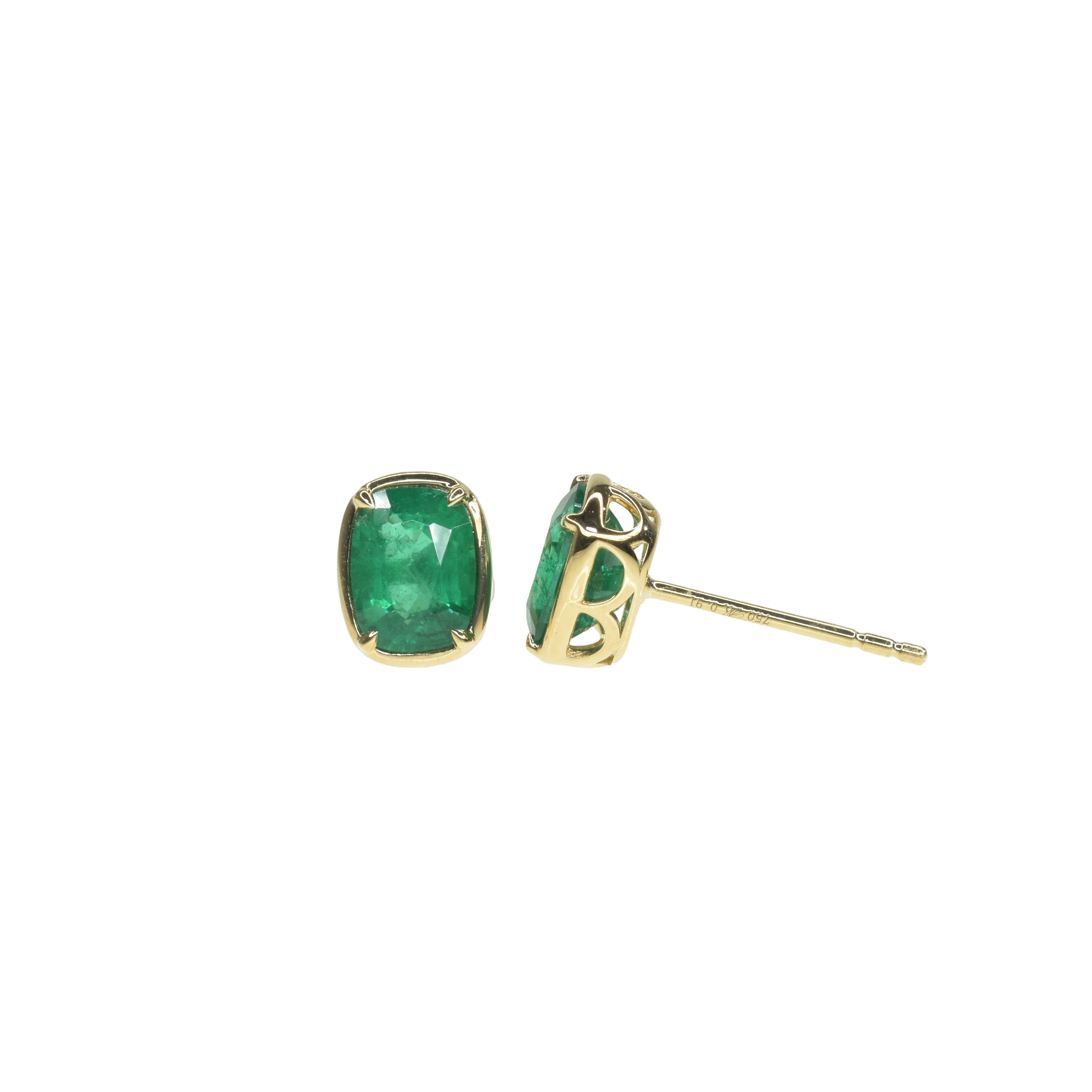 Cushion Cut Emerald Earrings in Bezel