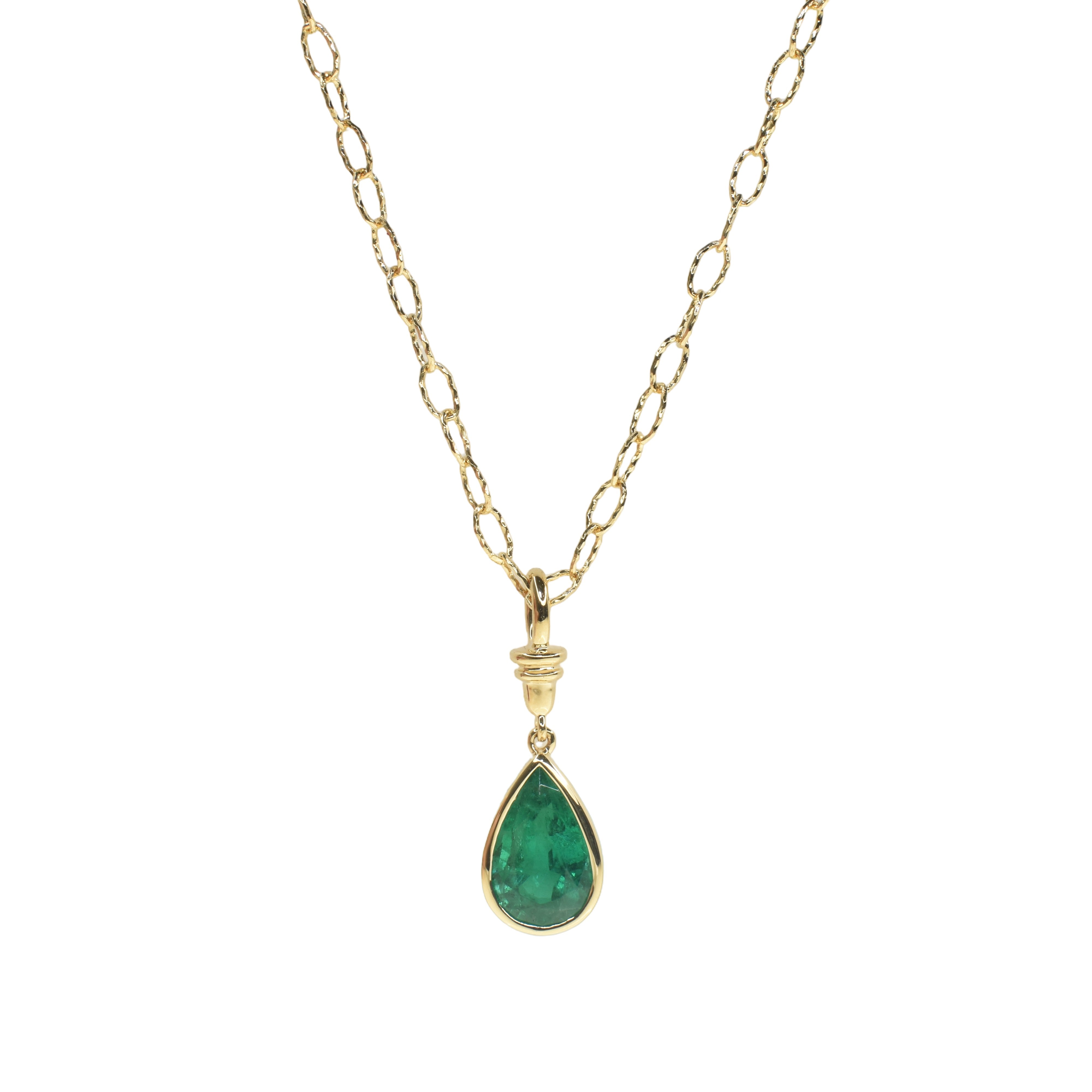 Pear Shape Emerald Pendant in Bezel