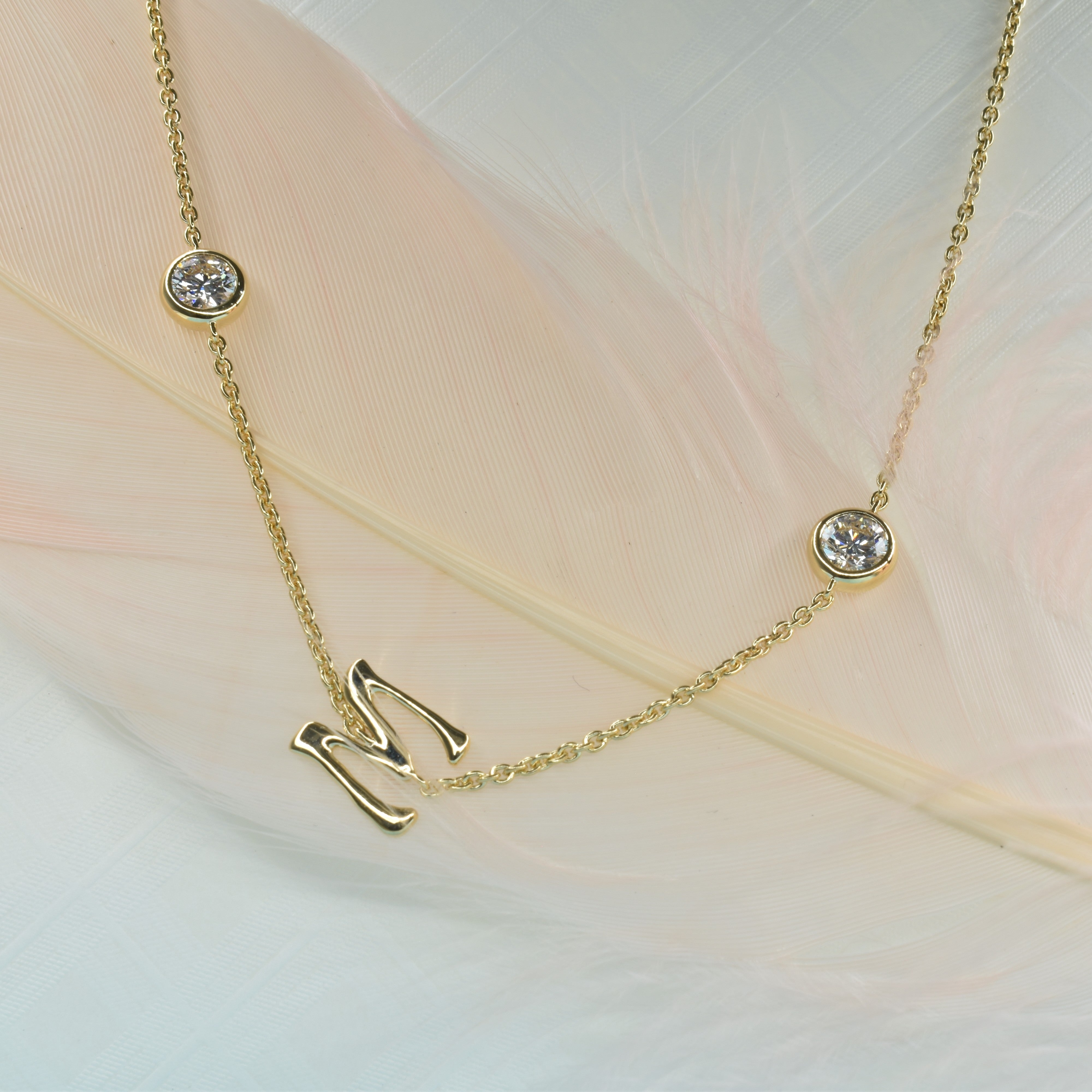 Personalised Initial Necklace with Bezel Set Round Diamonds