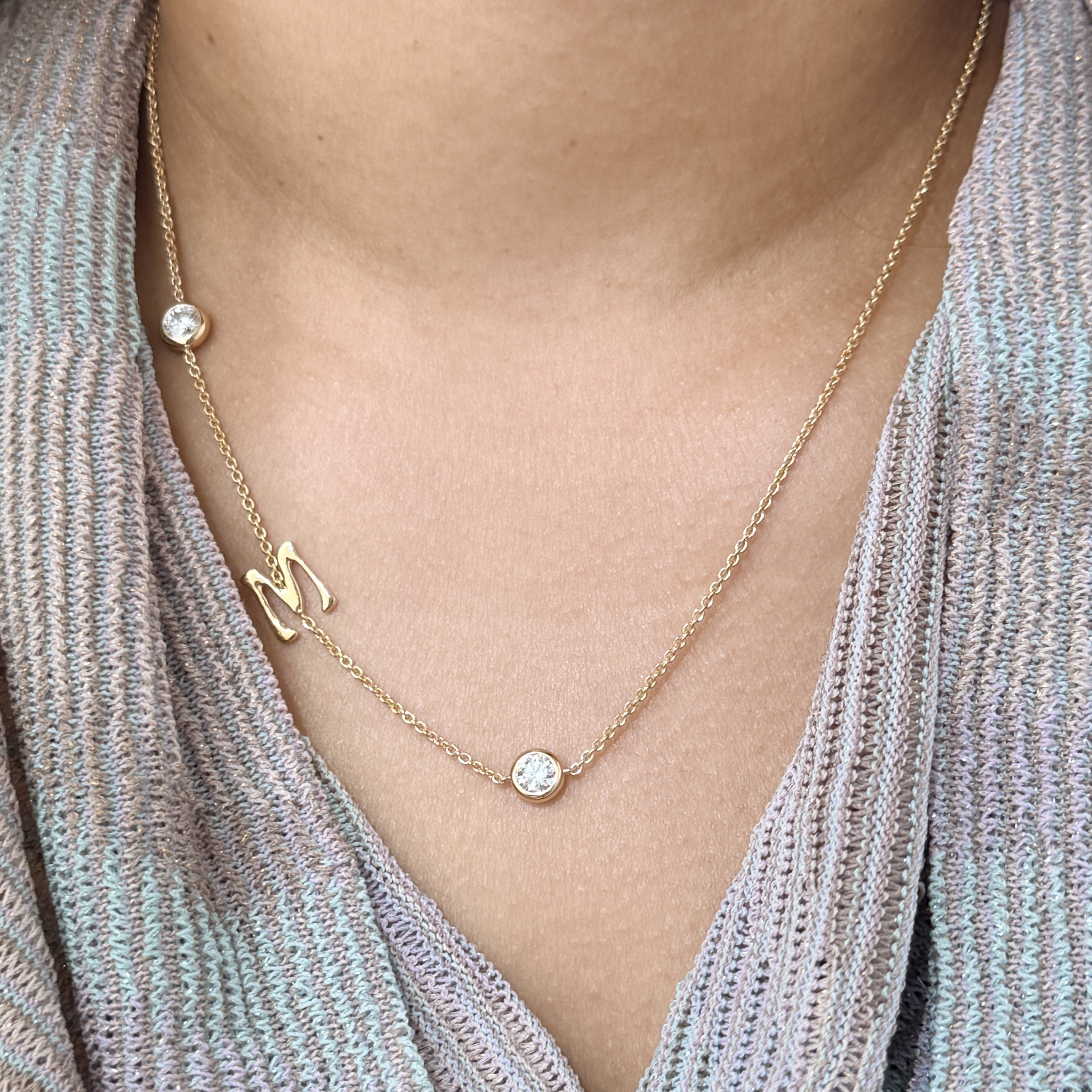 Personalised Initial Necklace with Bezel Set Round Diamonds