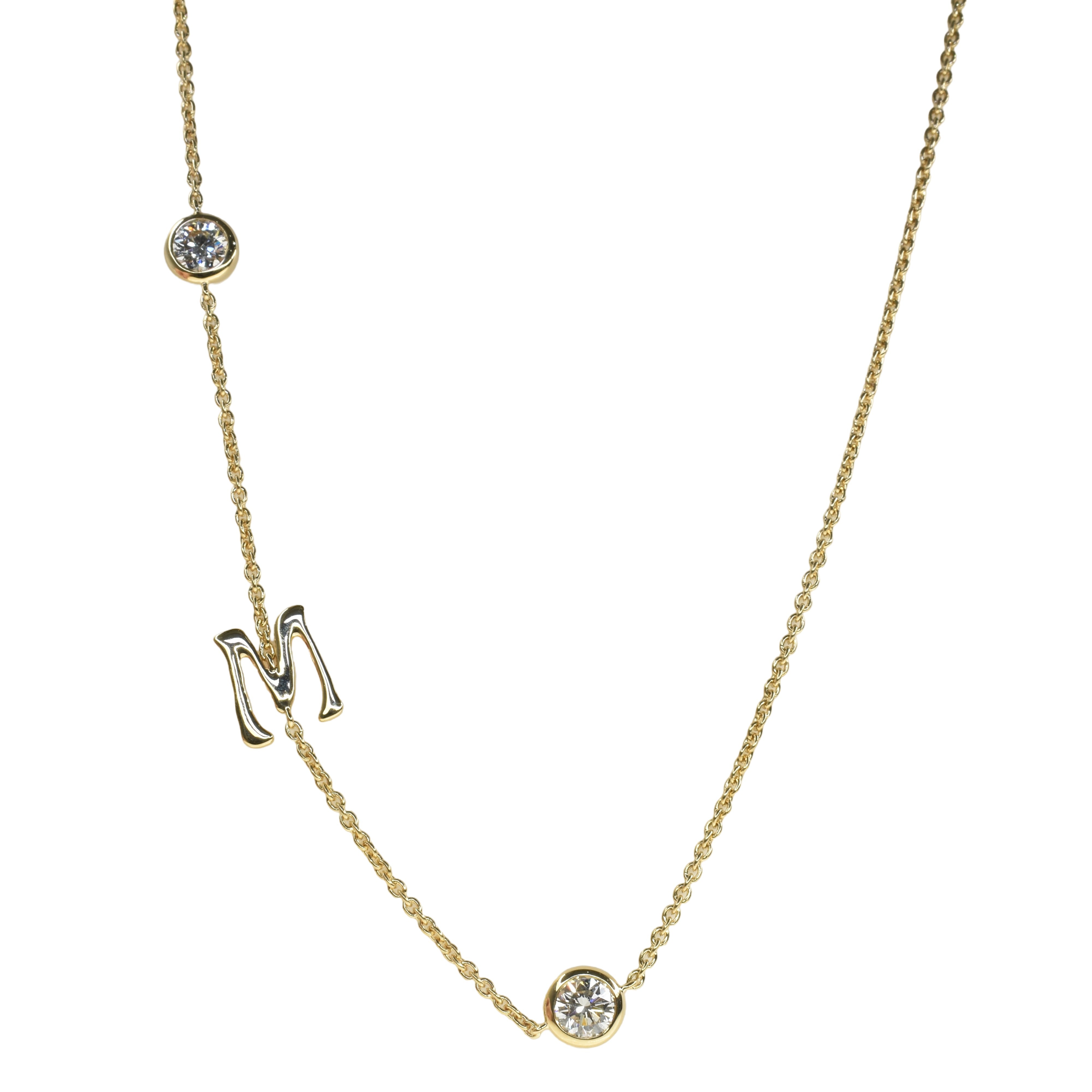 Personalised Initial Necklace with Bezel Set Round Diamonds