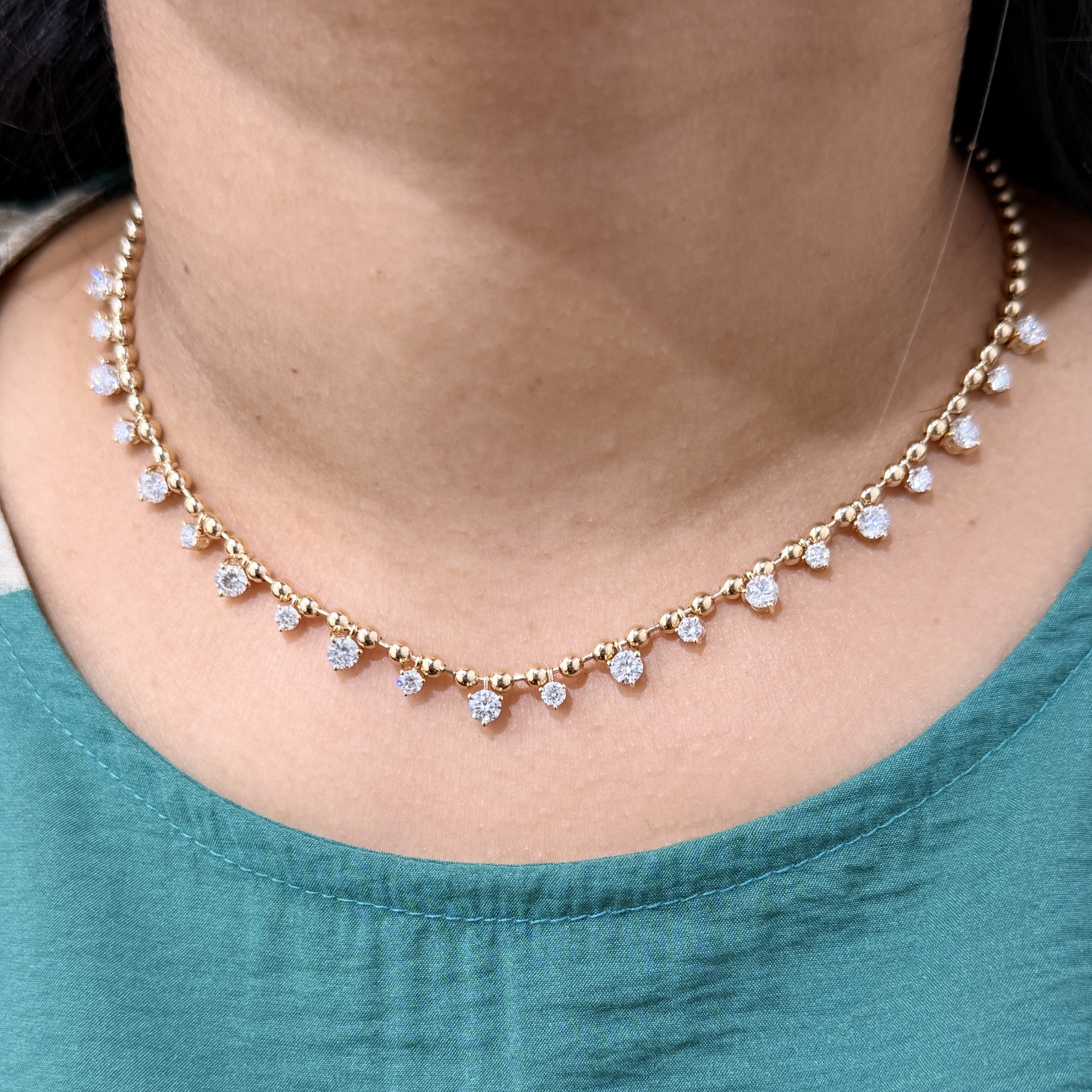 Lab Grown Diamond Drop Beaded Necklace