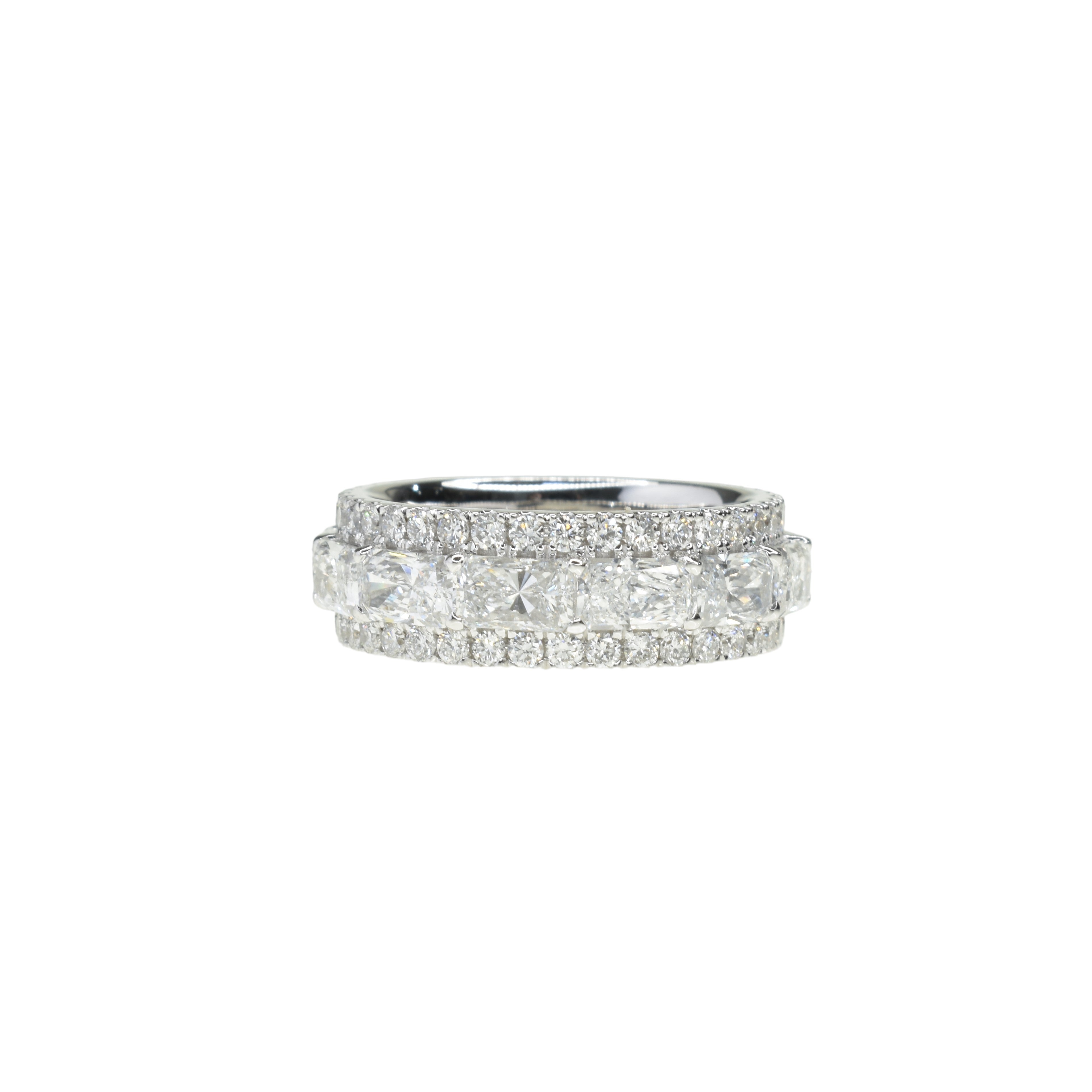 Lab Grown Radiant Cut Sideways 0.30ct Each with Round Side Diamonds Eternity Ring