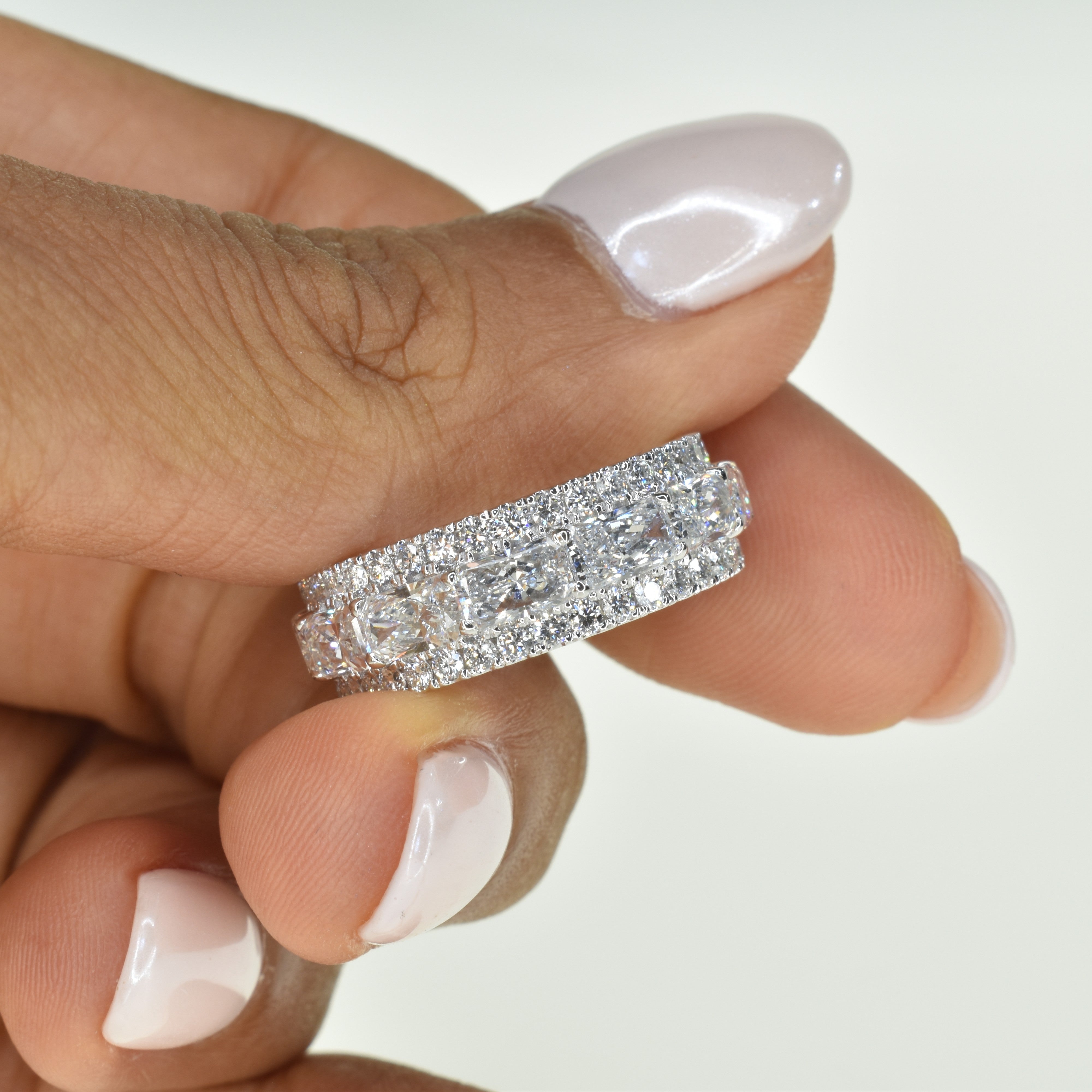 Lab Grown Radiant Cut Sideways 0.30ct Each with Round Side Diamonds Eternity Ring