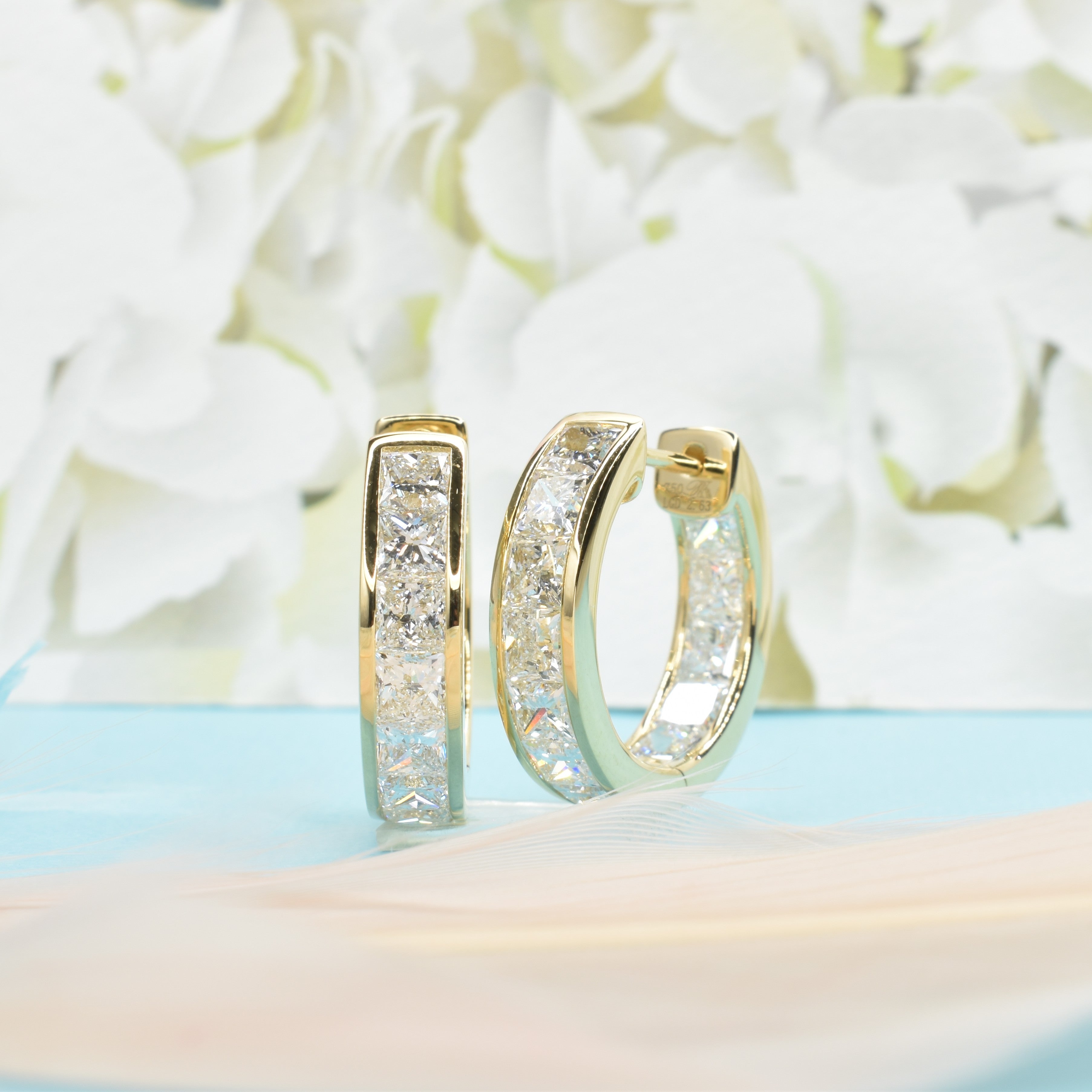 Lab Grown Diamond Front and Back Hoops with Channel Set Princess Cut Diamonds