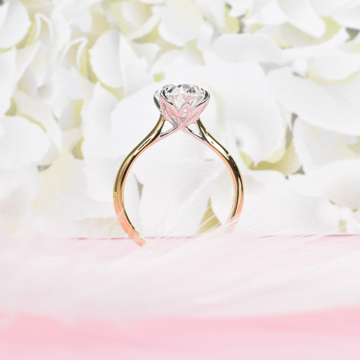 Oval Diamond Ring with Floral Basket