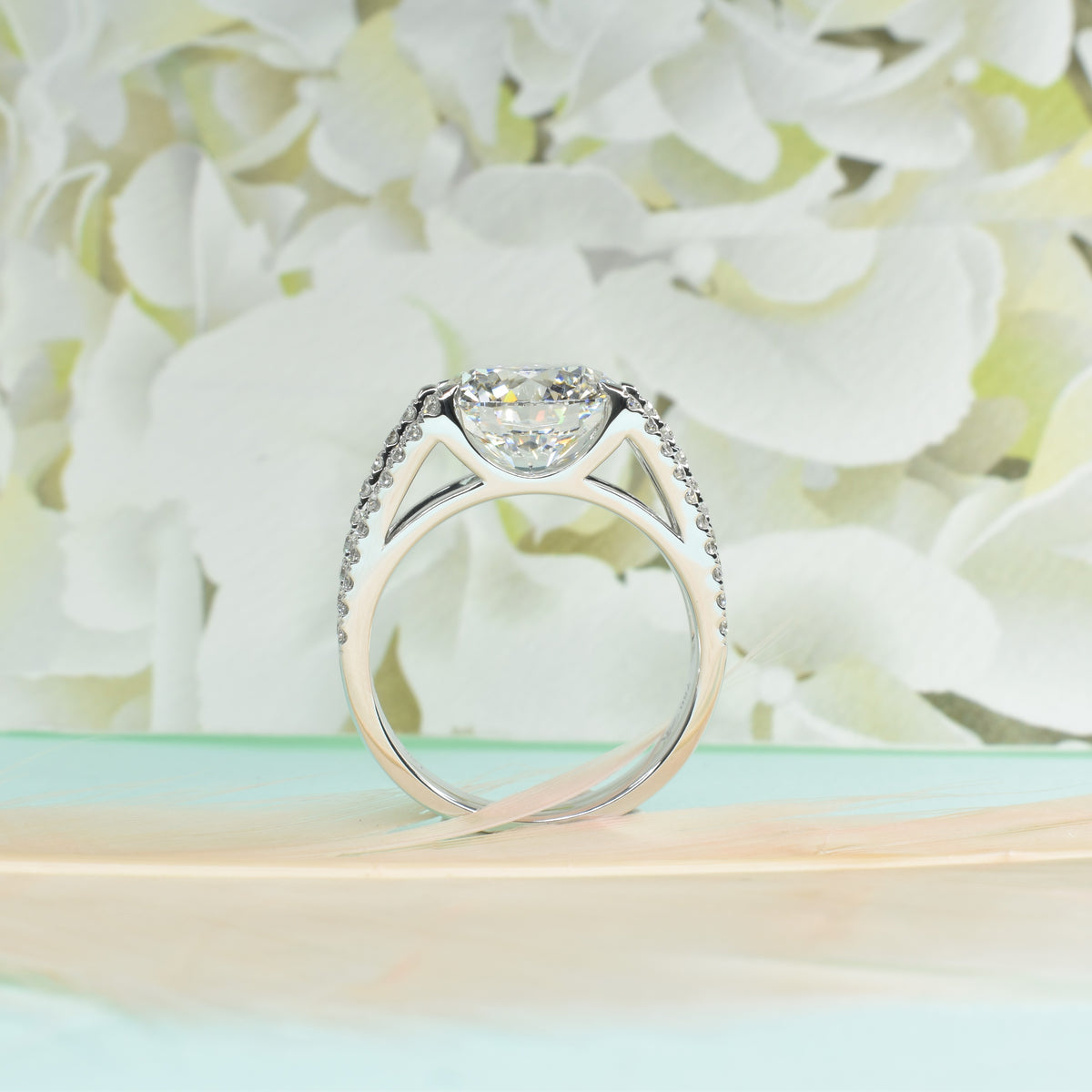 Round Diamond Ring with Triple Diamond Pave band