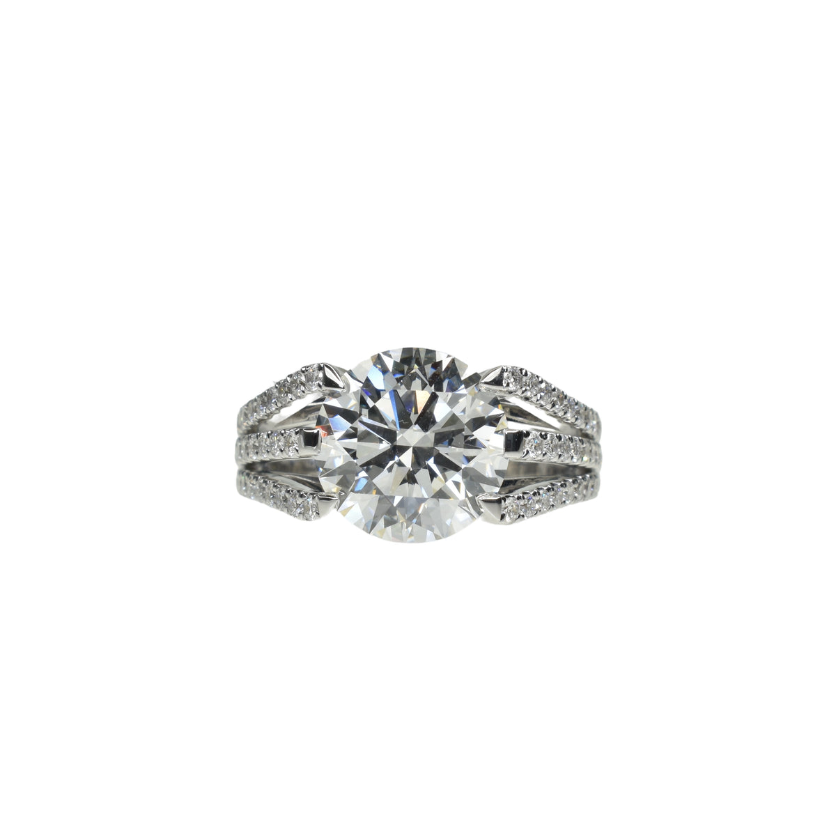 Round Diamond Ring with Triple Diamond Pave band