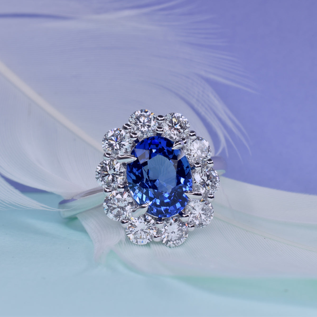 Oval Sapphire Ring with Diamond Halo