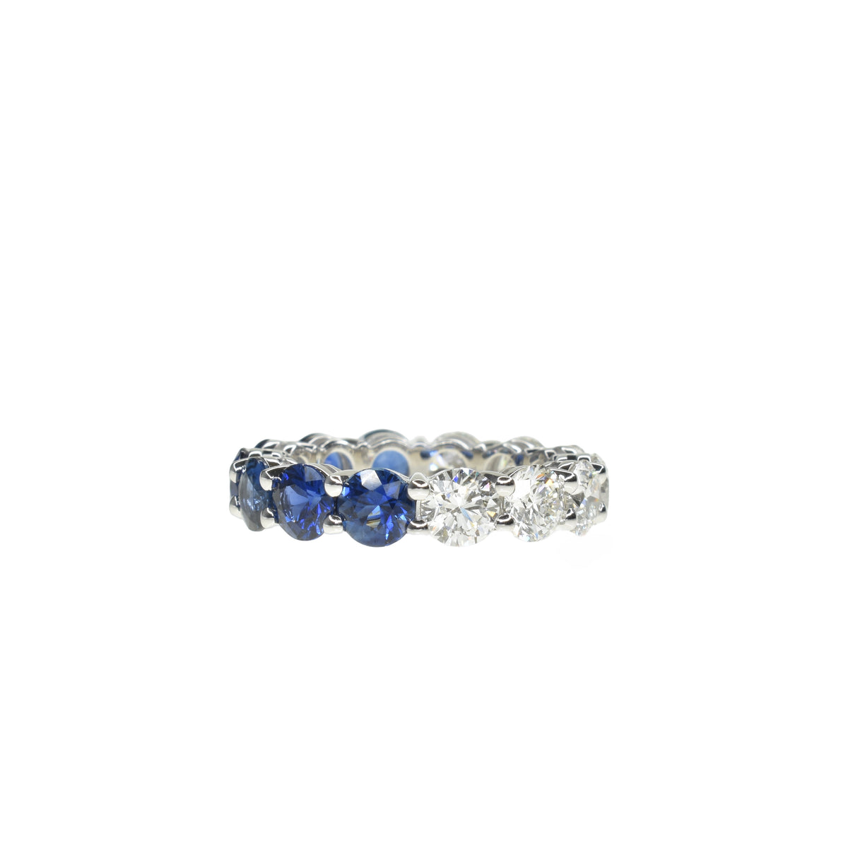 Half and Half Eternity band with Round Diamond and Sapphire