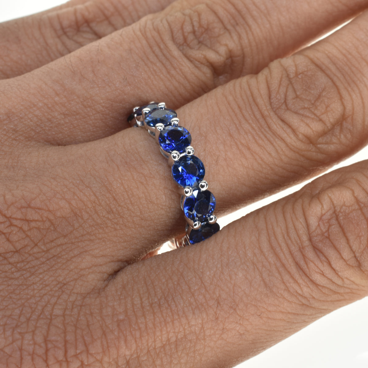 Half and Half Eternity band with Round Diamond and Sapphire