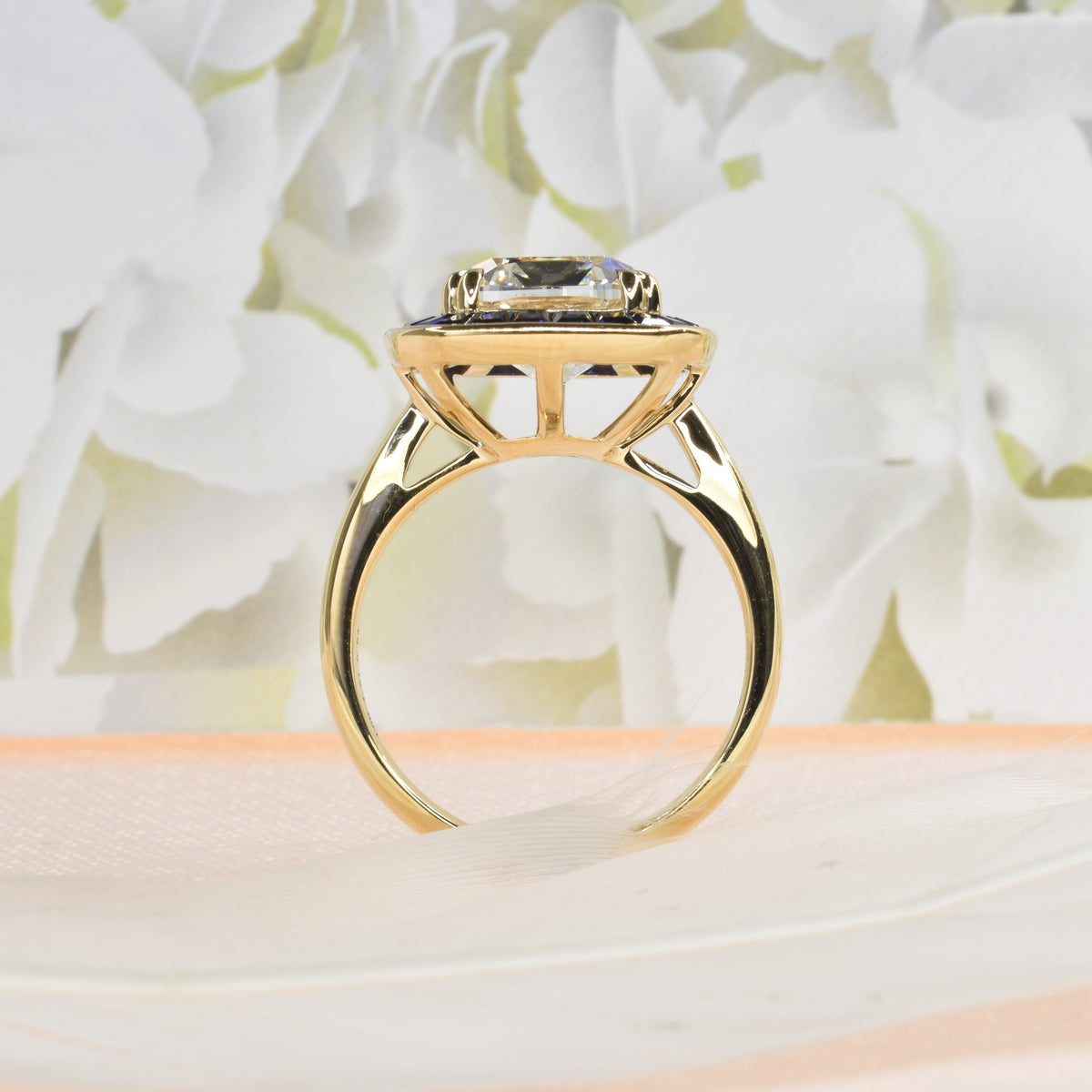 Old Mine Cushion Ring with Sapphire Halo