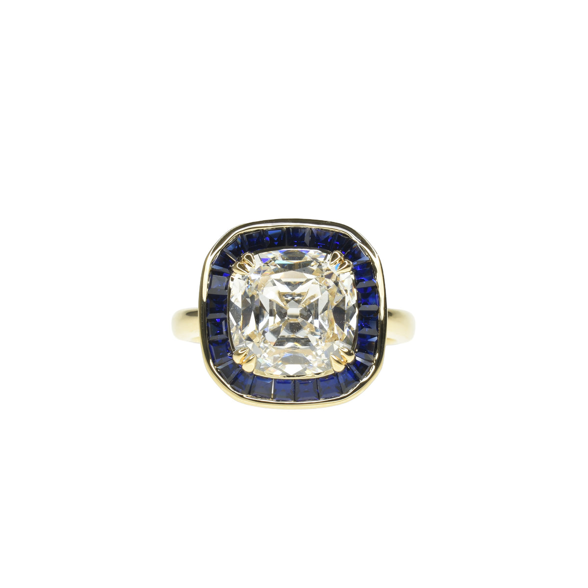 Old Mine Cushion Ring with Sapphire Halo