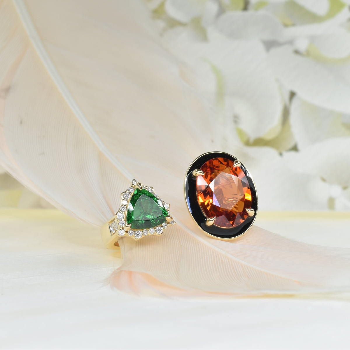 Orange Sapphire and Tsavorite Gemstone Ring
