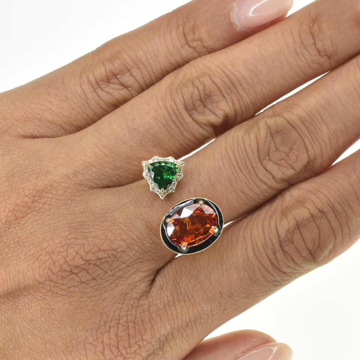 Orange Sapphire and Tsavorite Gemstone Ring
