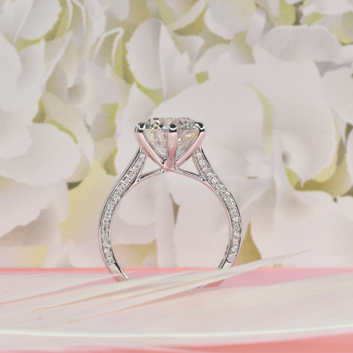 Double Band Engagement with Side Pave Diamonds
