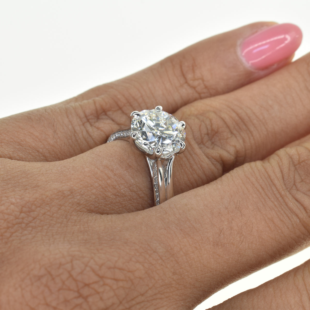 Double Band Engagement with Side Pave Diamonds