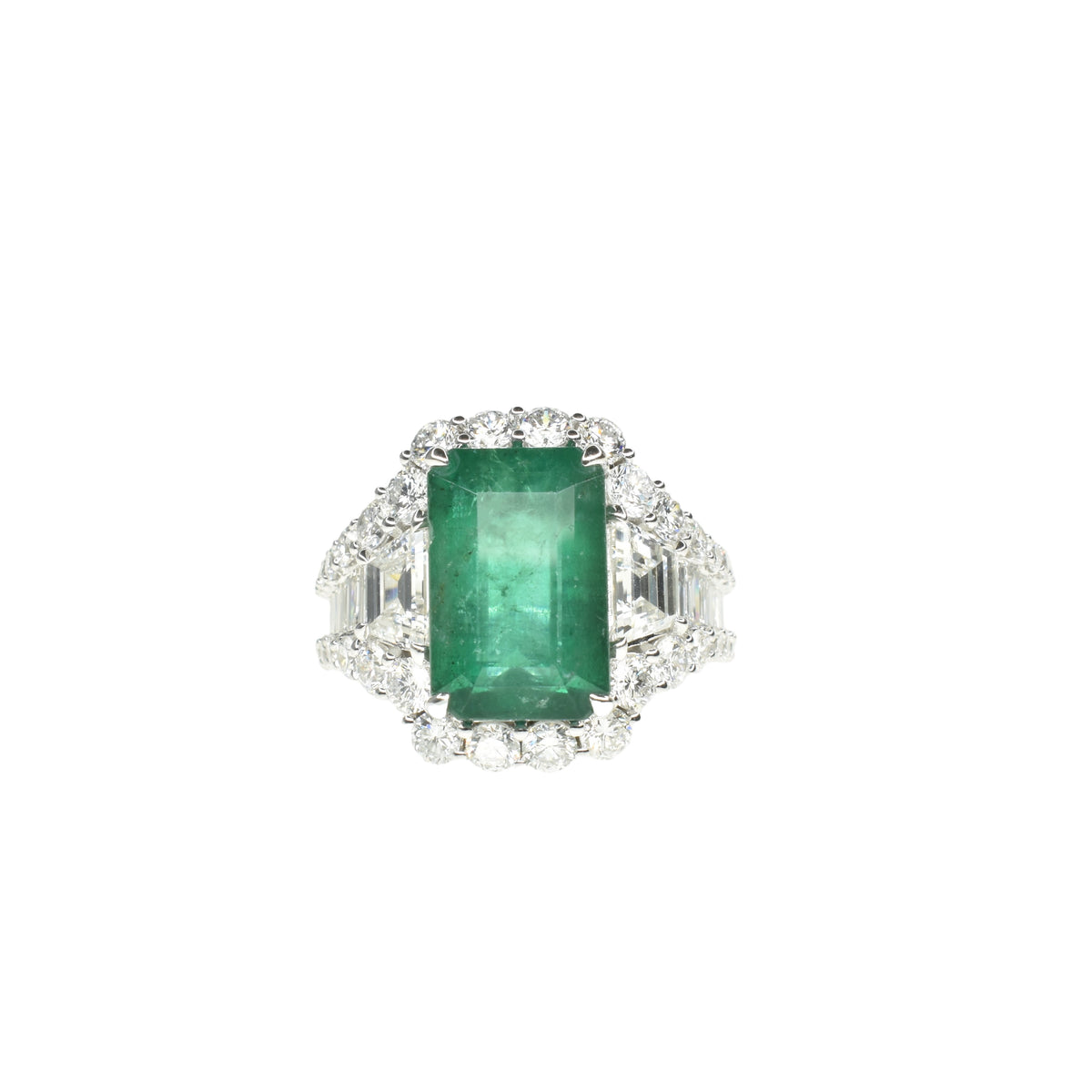 Long Emerald Dress Ring with Diamonds
