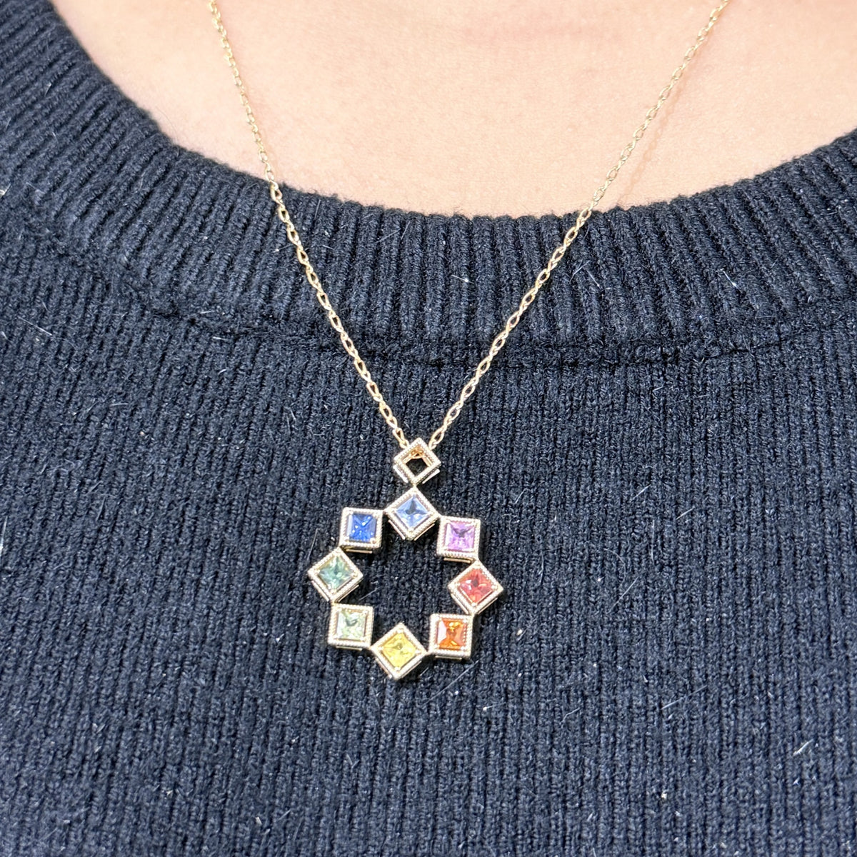 Princess Cut Rainbow Sapphire Pendant