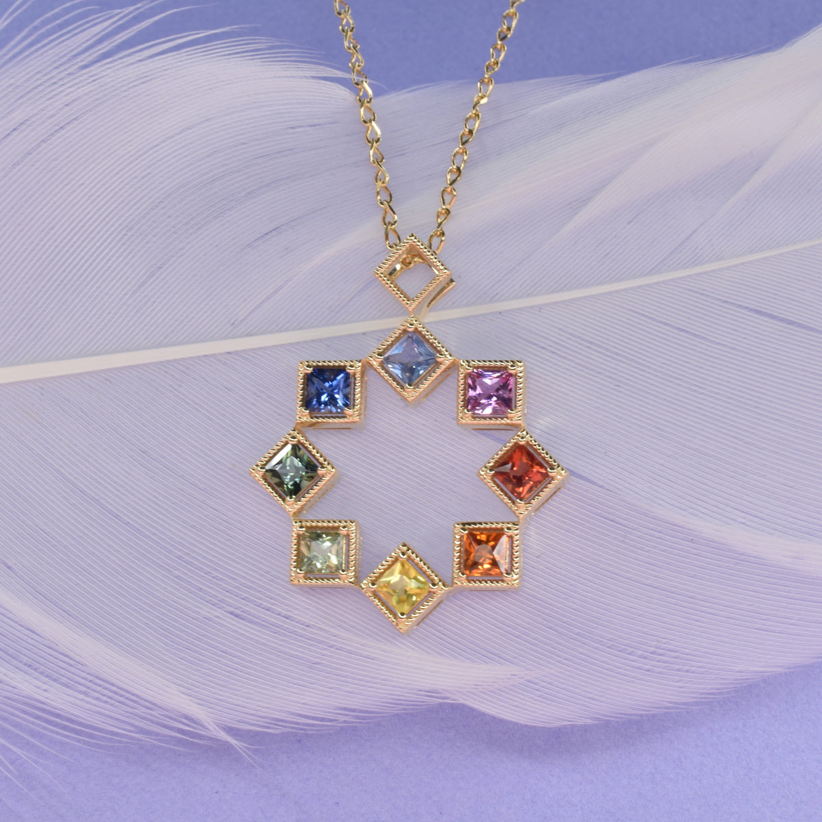 Princess Cut Rainbow Sapphire Pendant