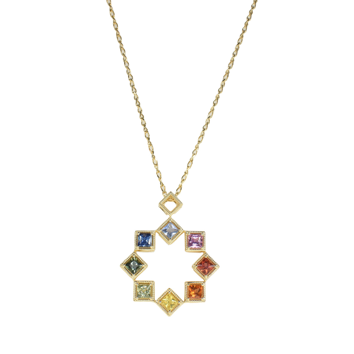 Princess Cut Rainbow Sapphire Pendant
