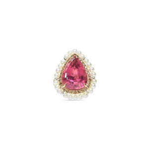 Rubelite and Pearl Cocktail Ring