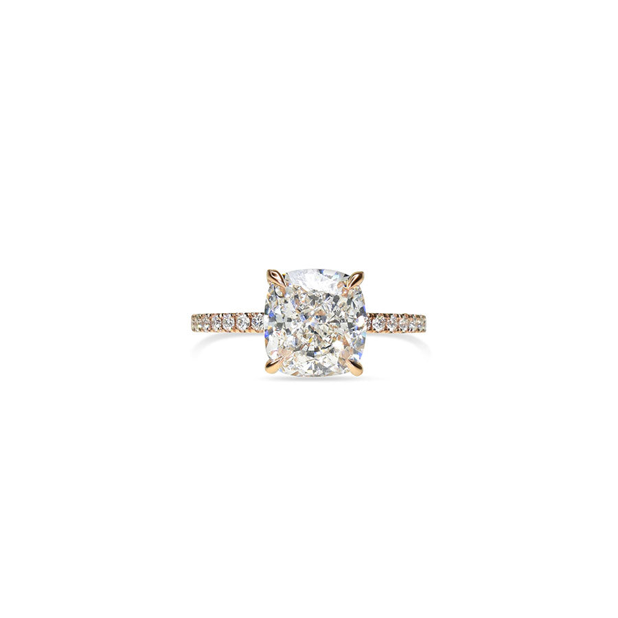 2.5ct Cushion Cut Lab Grown Engagement Ring with Pave Band and Underhalo