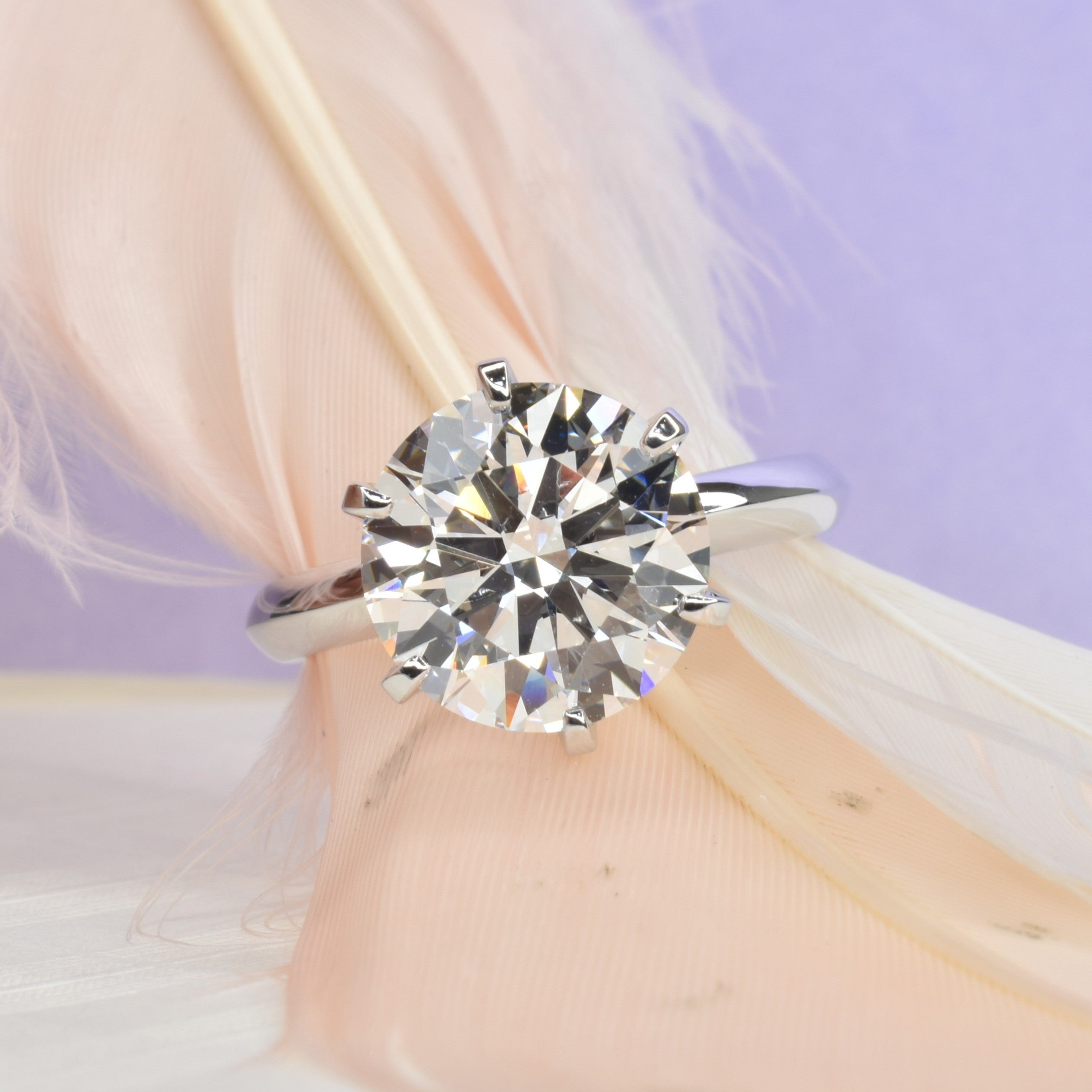 5ct Lab Grown Round Diamond Ring in a 6 Prong Crown Setting