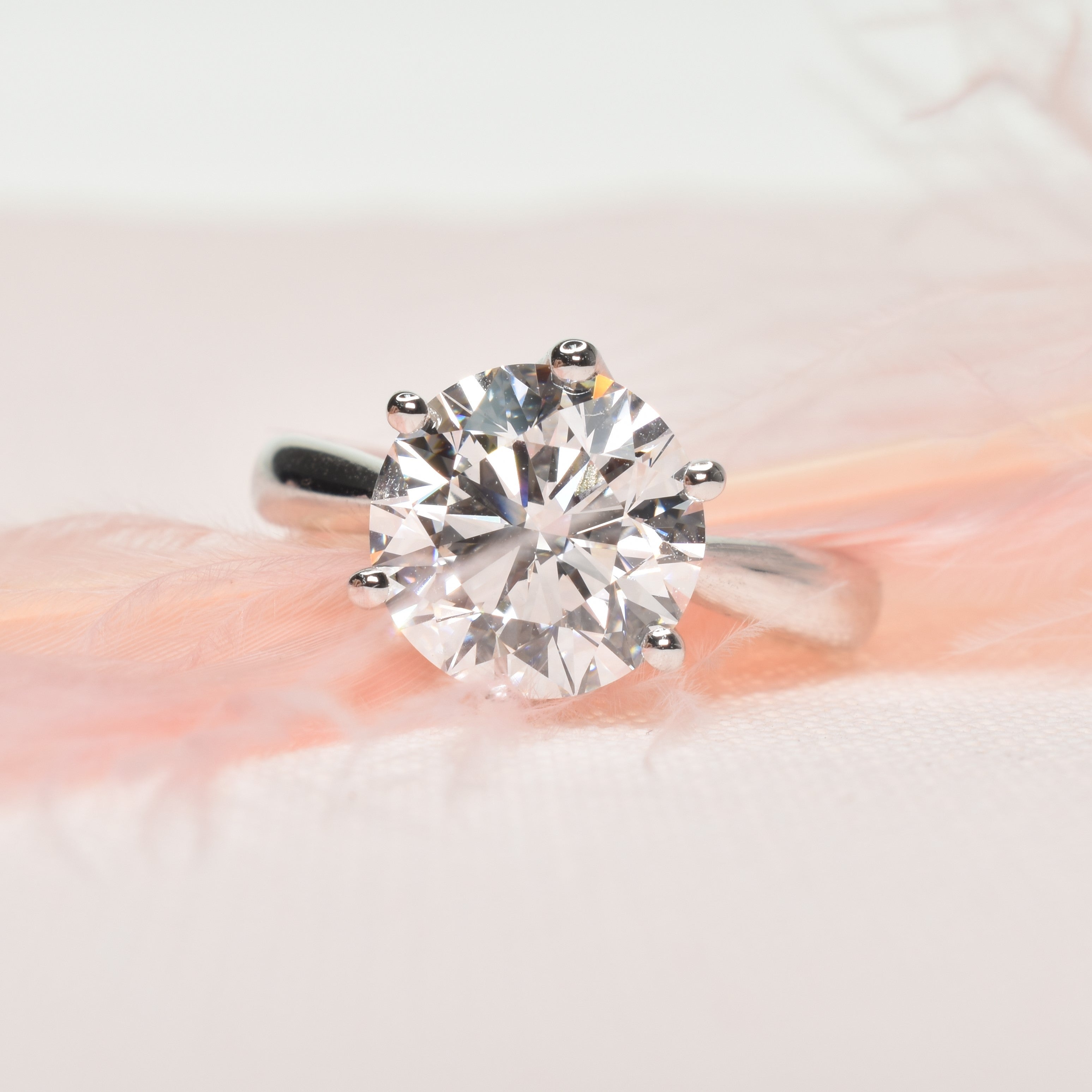 3ct Lab Grown Diamond Engagement Ring with 6 Prongs and Floral Seat