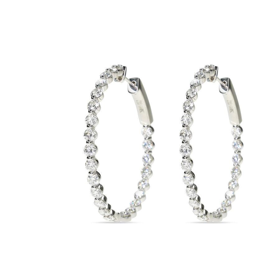 Lab Grown Shared Prong Round Hoops with 2.7mm Diamonds